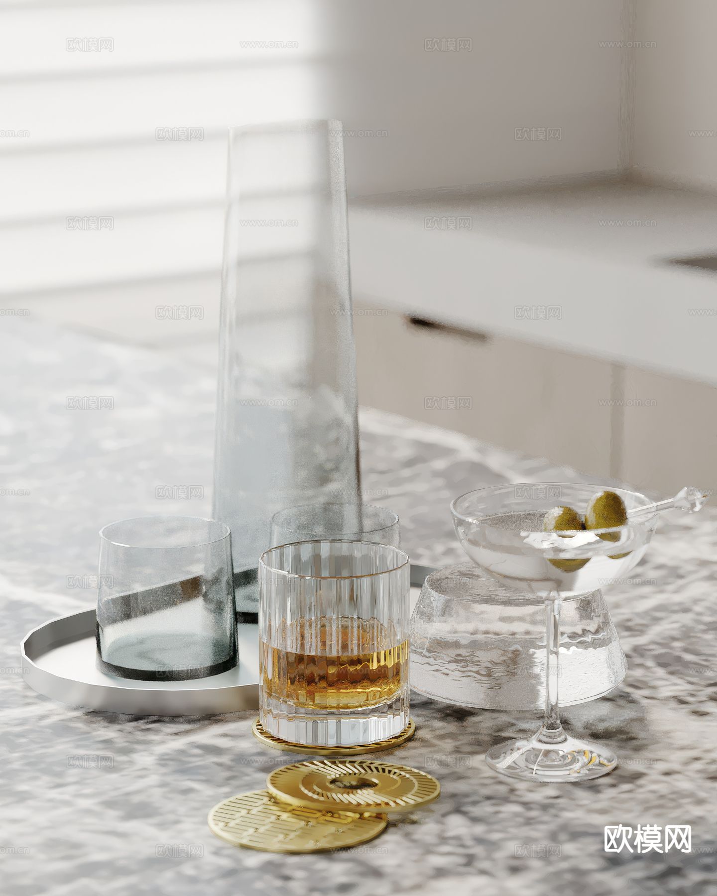 酒水 洋酒 酒杯 高脚杯su模型下载（渲染图2）