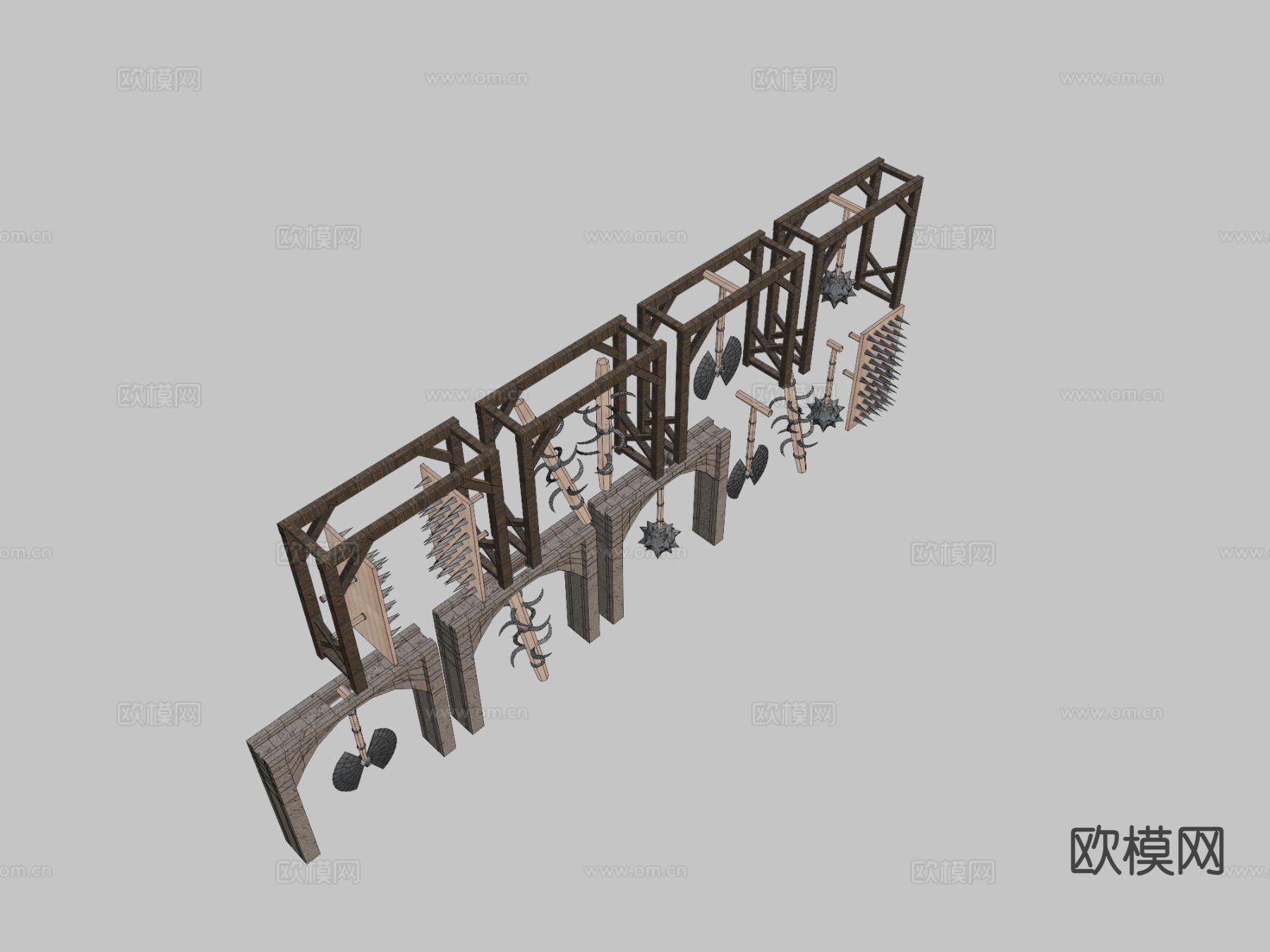 流星锤 斧头 大锤 武器su模型下载（渲染图1）