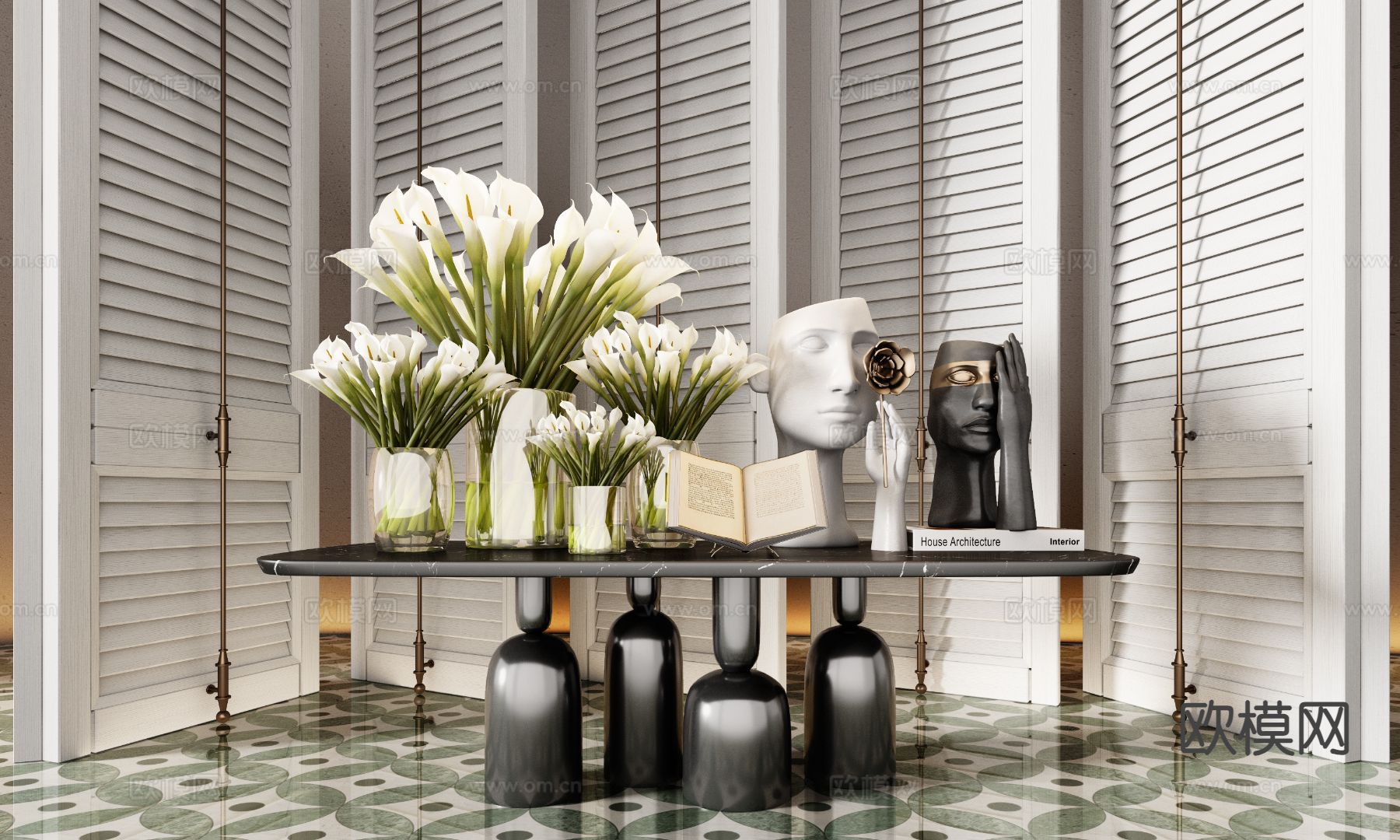 酒店端景台 条案su模型下载（渲染图2）