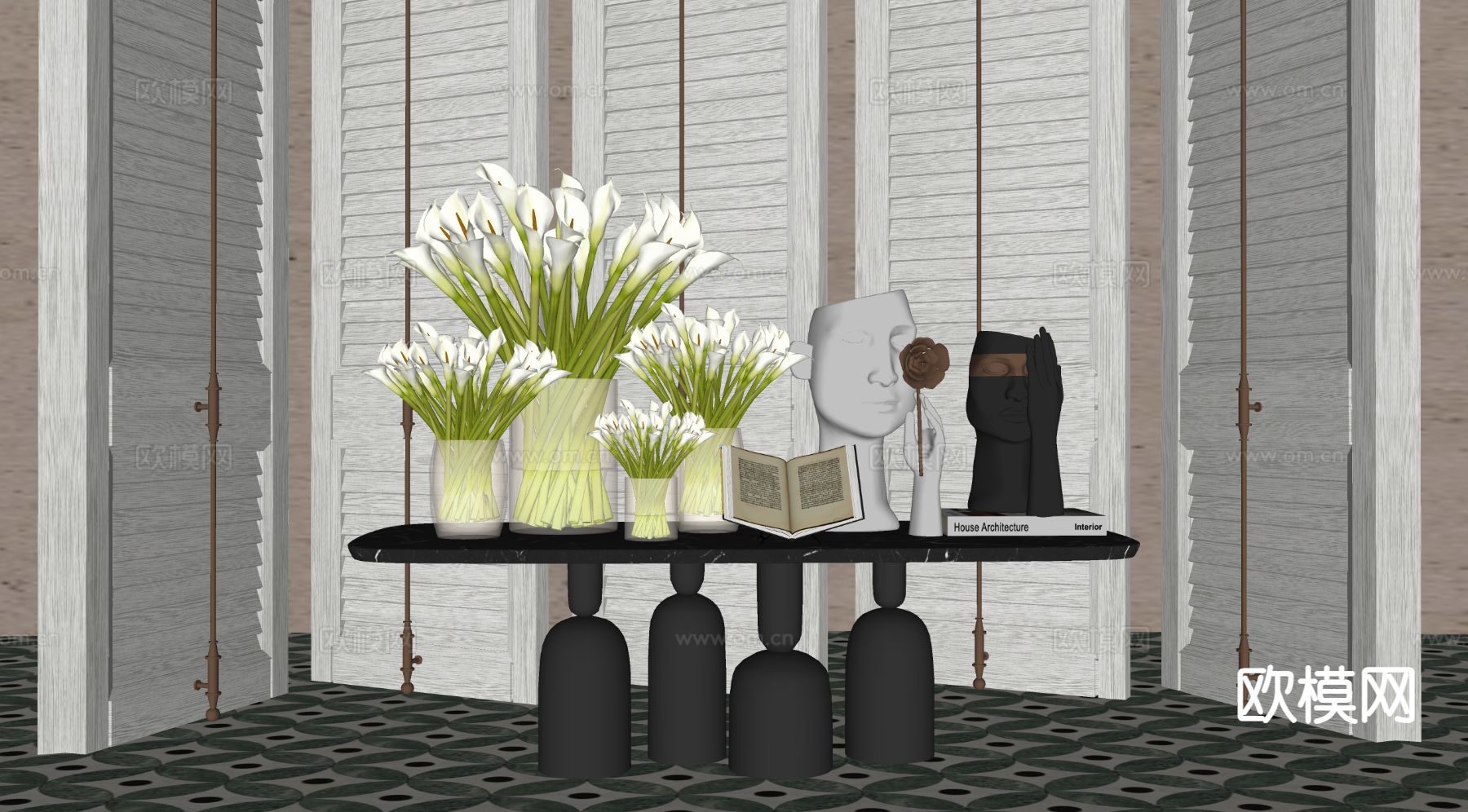 酒店端景台 条案su模型下载（渲染图1）