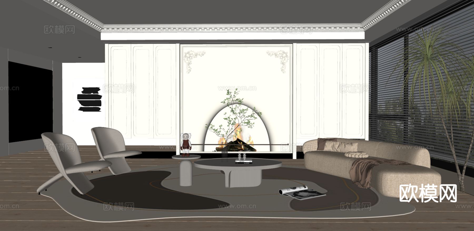 法式客厅su模型下载（渲染图1）