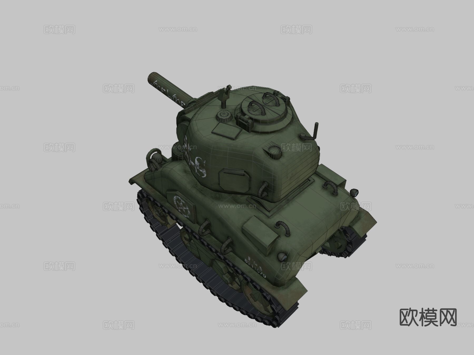 卡通谢尔曼坦克su模型下载（渲染图2）