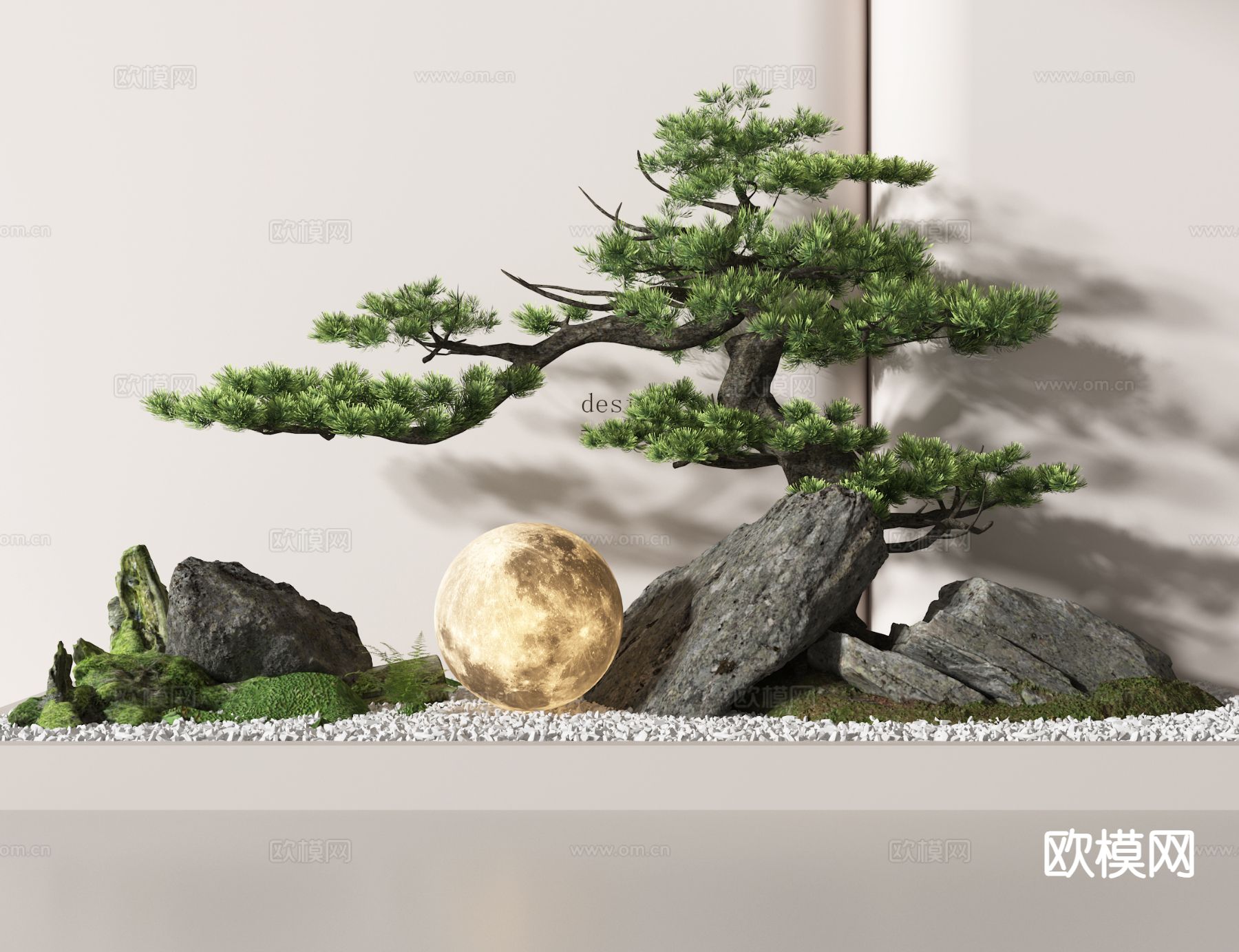 景观造景 迎客松小品 石头造景3d模型