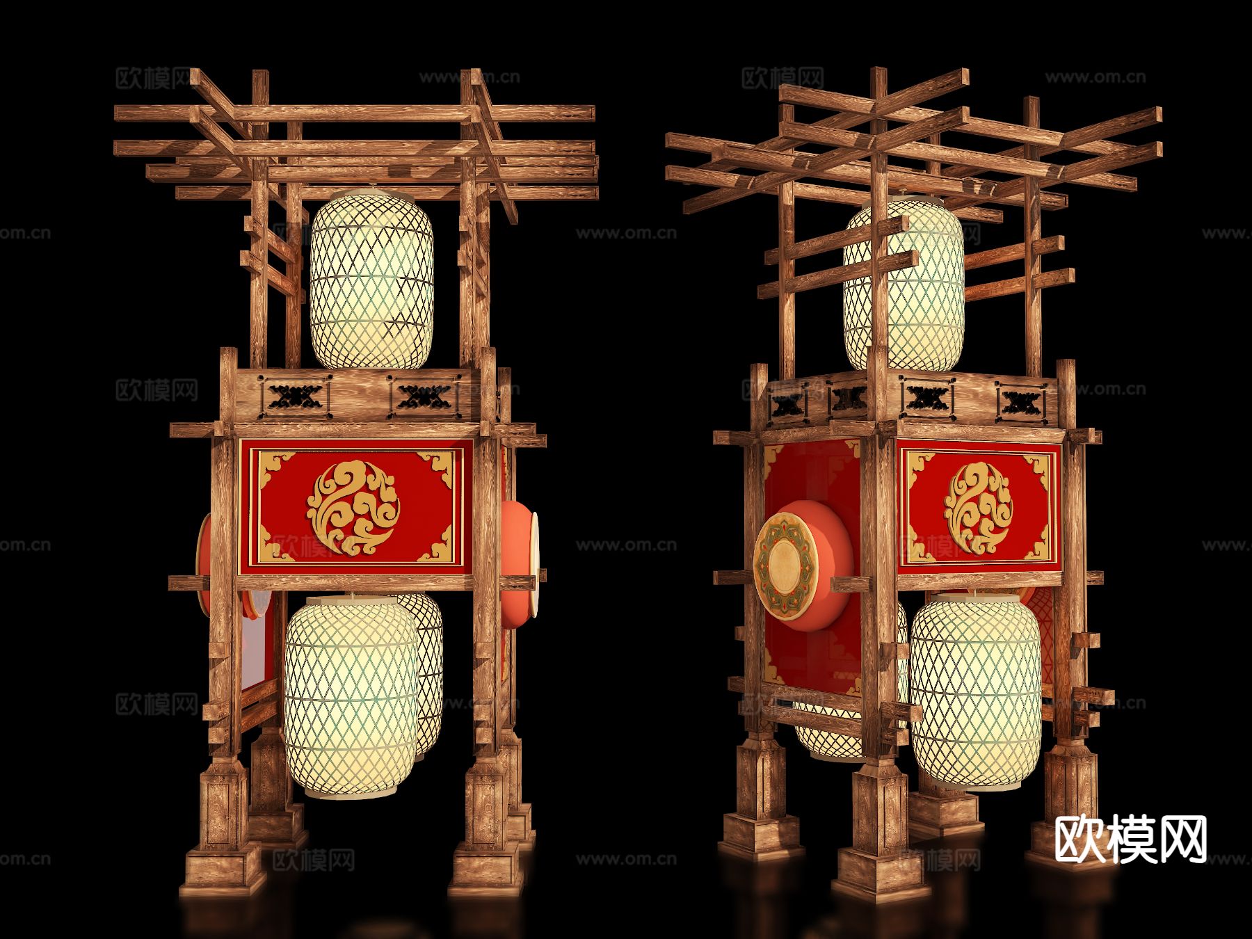 新中式影视道具 灯笼 美陈su模型下载（渲染图2）