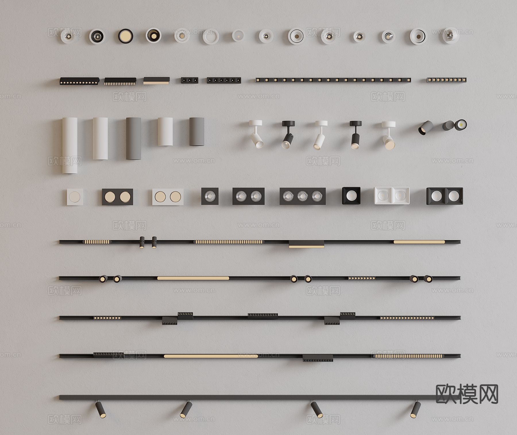 筒灯射灯 磁吸轨道射灯 转向射灯 线型灯 栅格灯3d模型