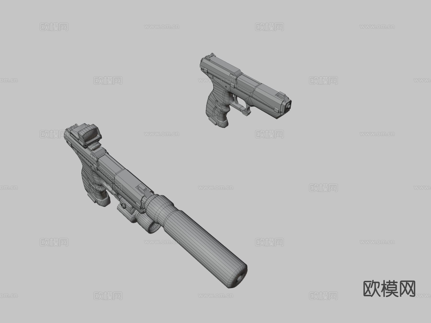 STN3 科幻手枪 消音枪 枪支3su模型下载（渲染图3）