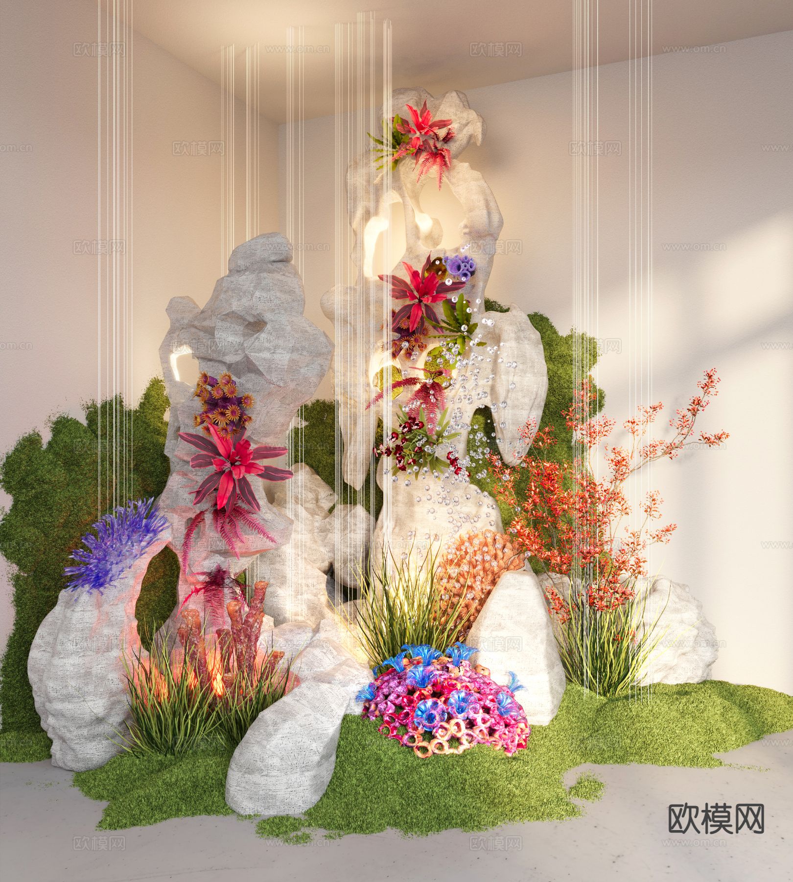 现代室内装置景观 苔藓造景 石头造景3d模型