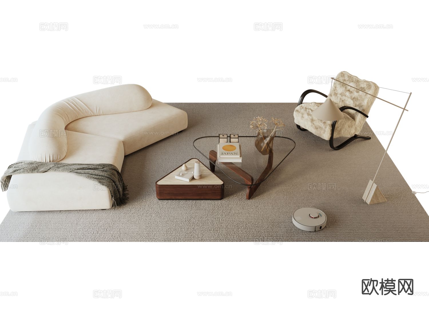 中古风组合沙发su模型下载（渲染图2）
