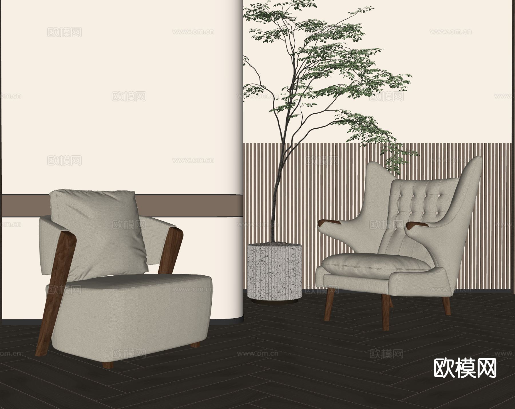 侘寂休闲椅su模型下载（渲染图1）