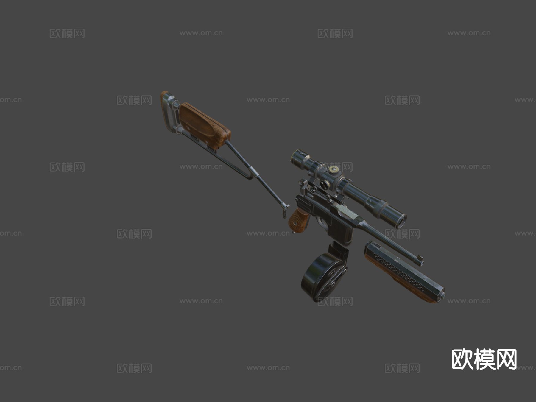 鼓式弹匣枪 枪支 枪械su模型下载（渲染图4）