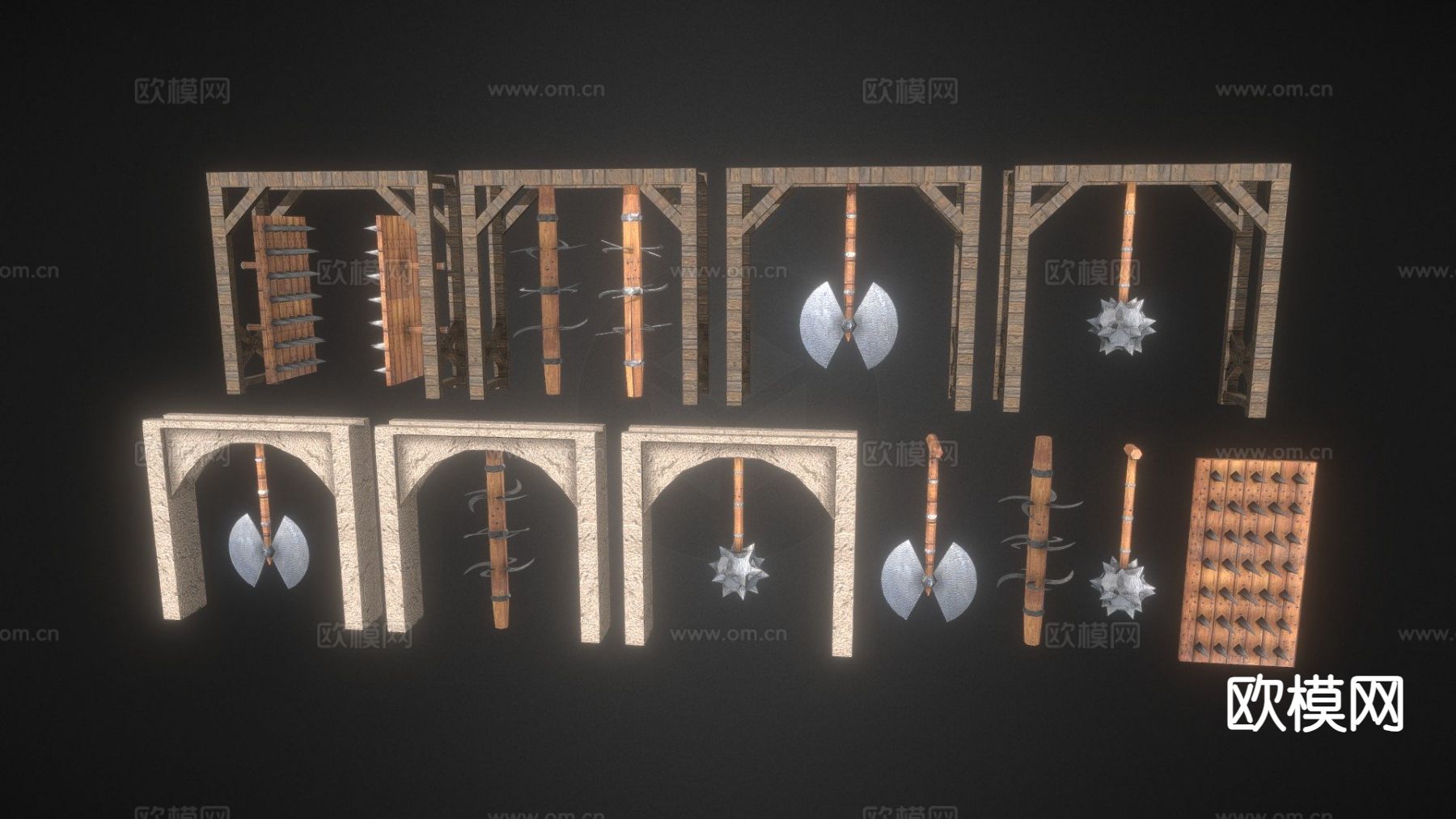 流星锤 斧头 大锤 武器su模型下载（渲染图2）