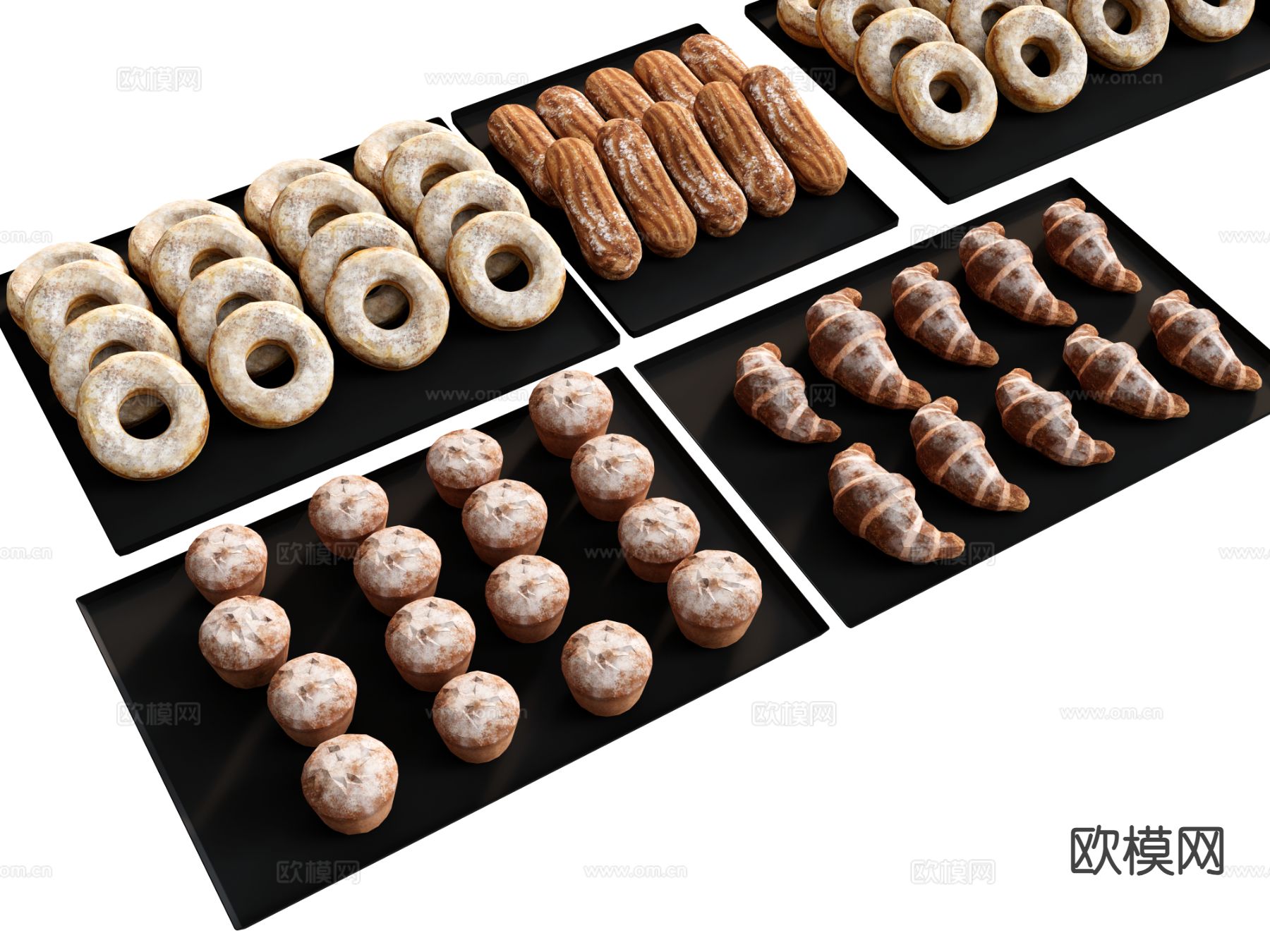 蛋糕 长条面包 牛角包su模型下载（渲染图2）