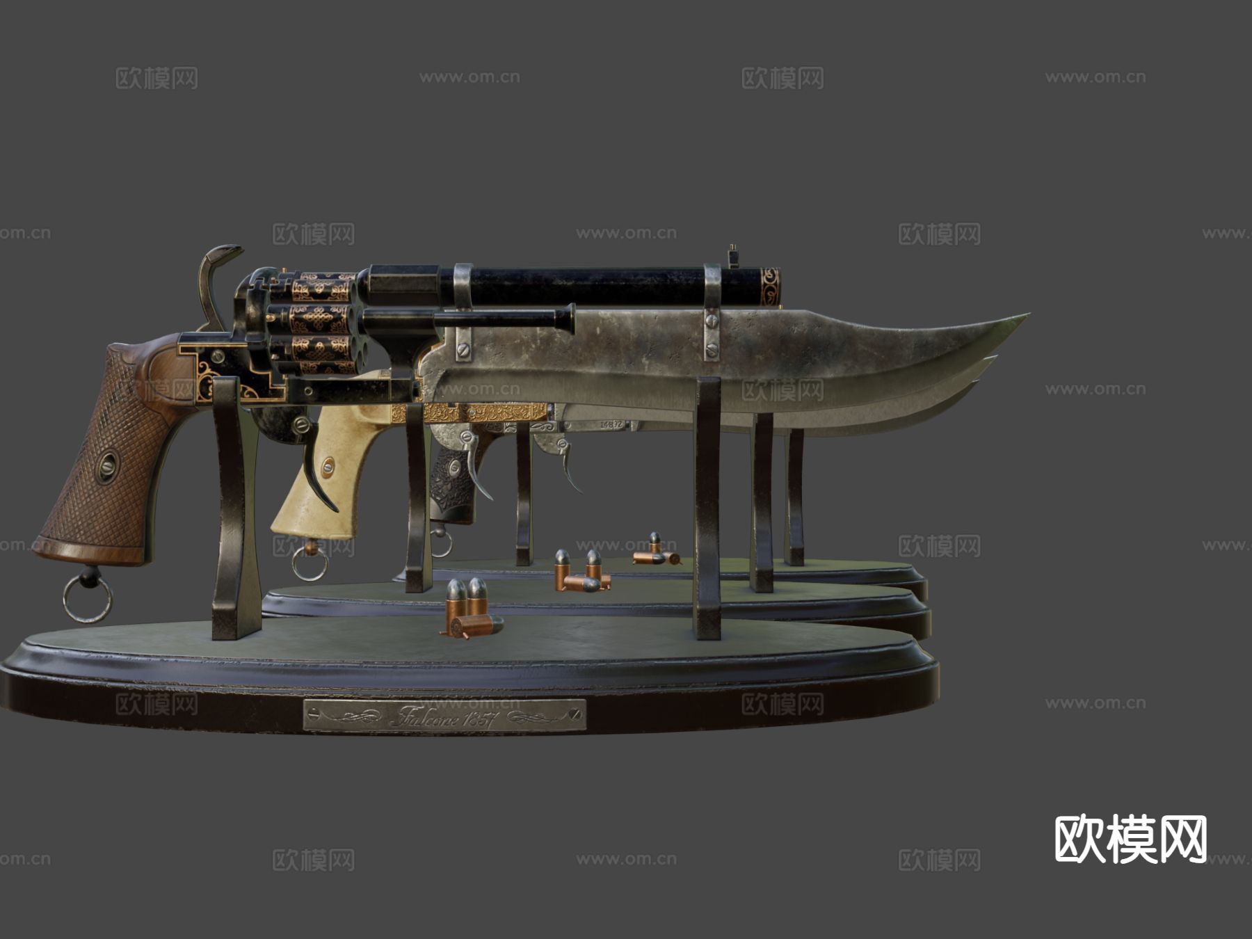 Gunblade 左轮手枪 枪支 枪械su模型下载（渲染图7）