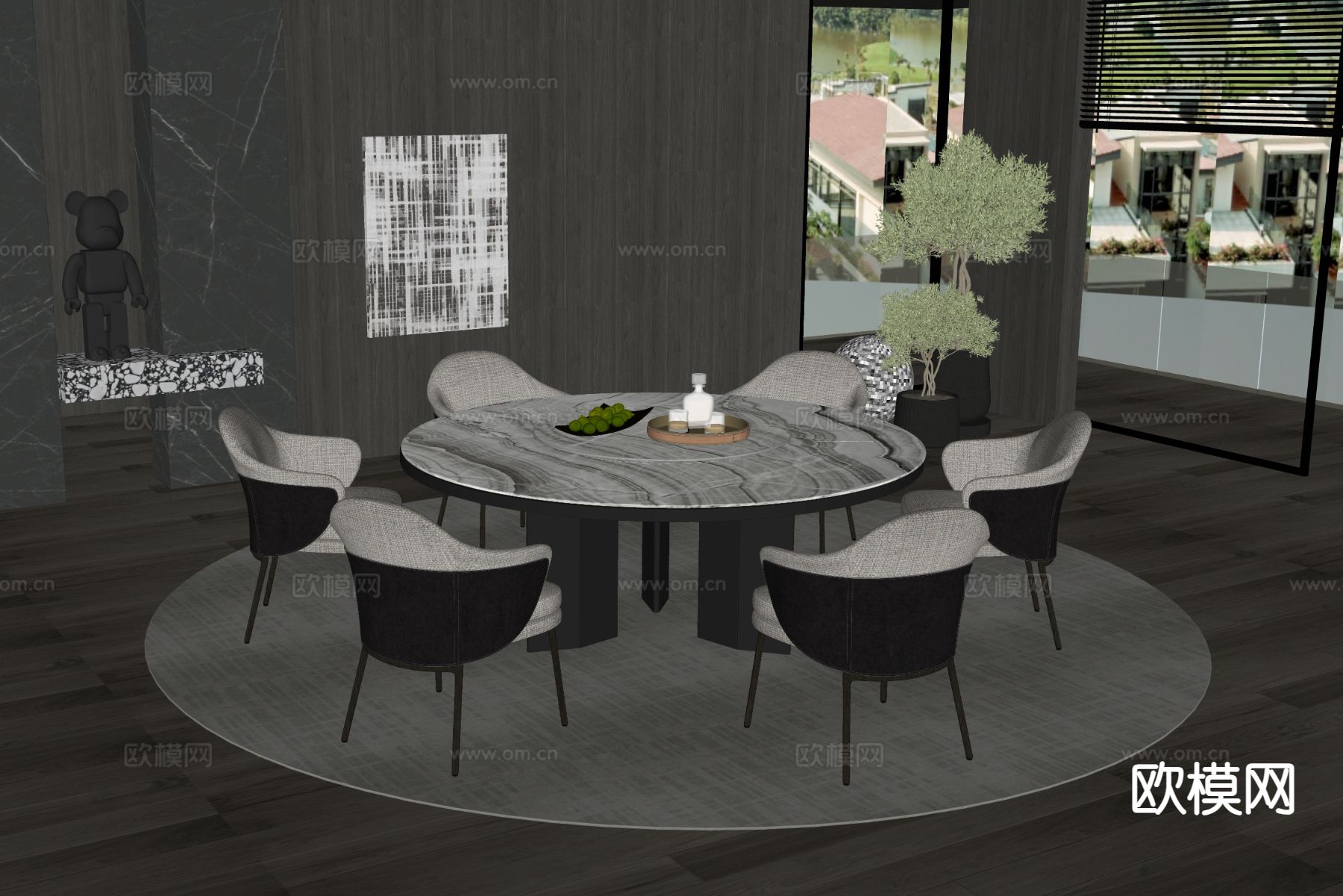 Minotti现代圆桌椅 餐桌椅su模型下载（渲染图1）