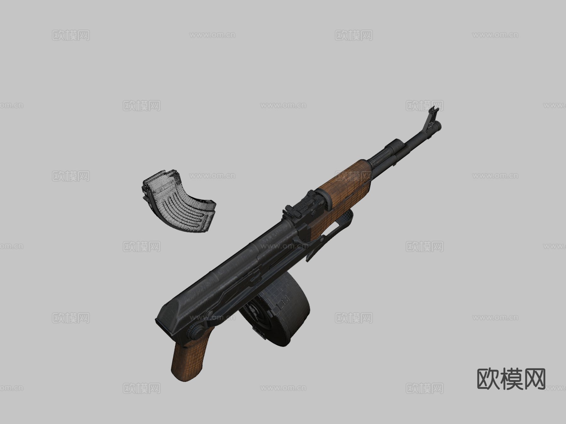 AK-47鼓弹夹su模型下载（渲染图1）