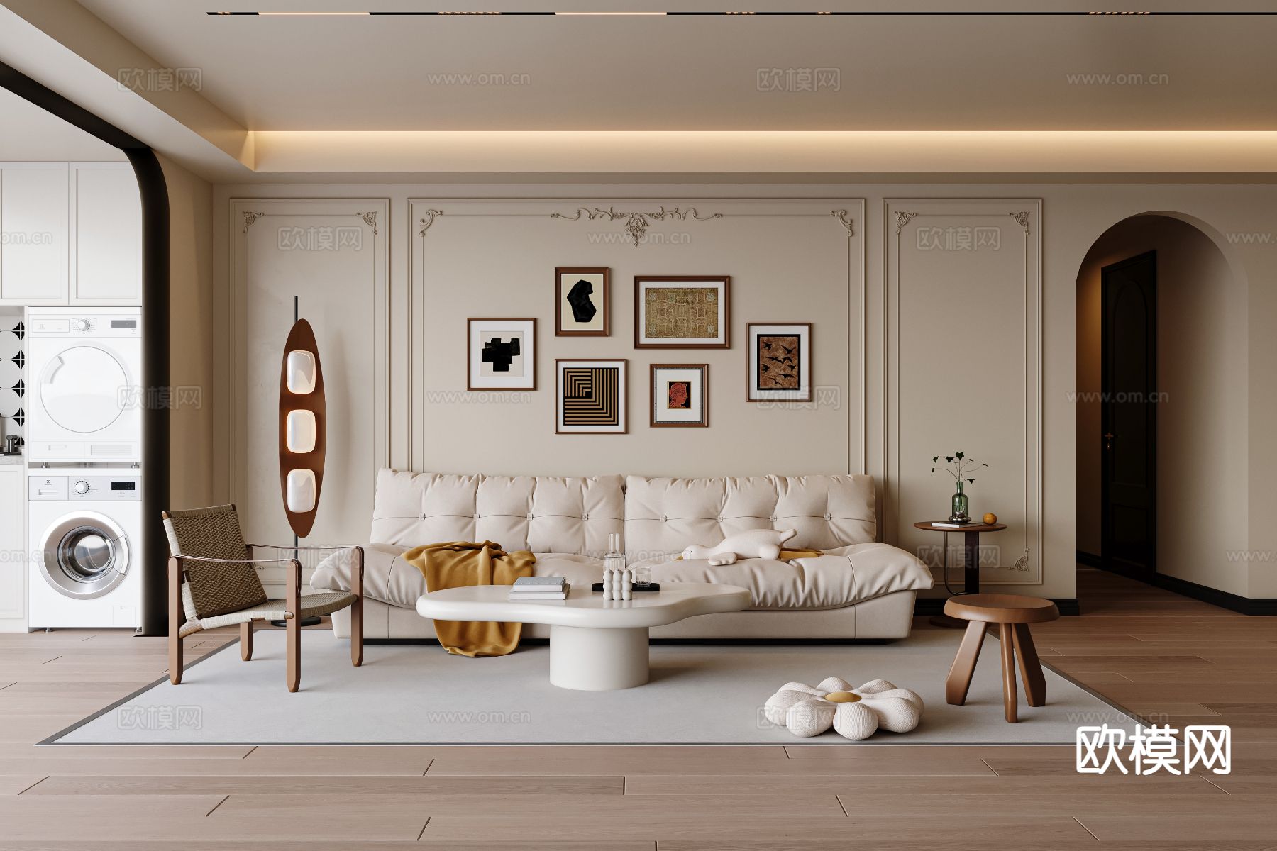 法式客厅su模型下载（渲染图2）