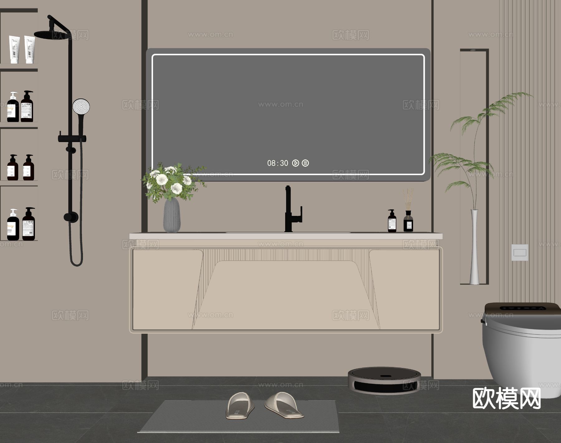奶油风浴室柜 洗手柜su模型下载（渲染图1）