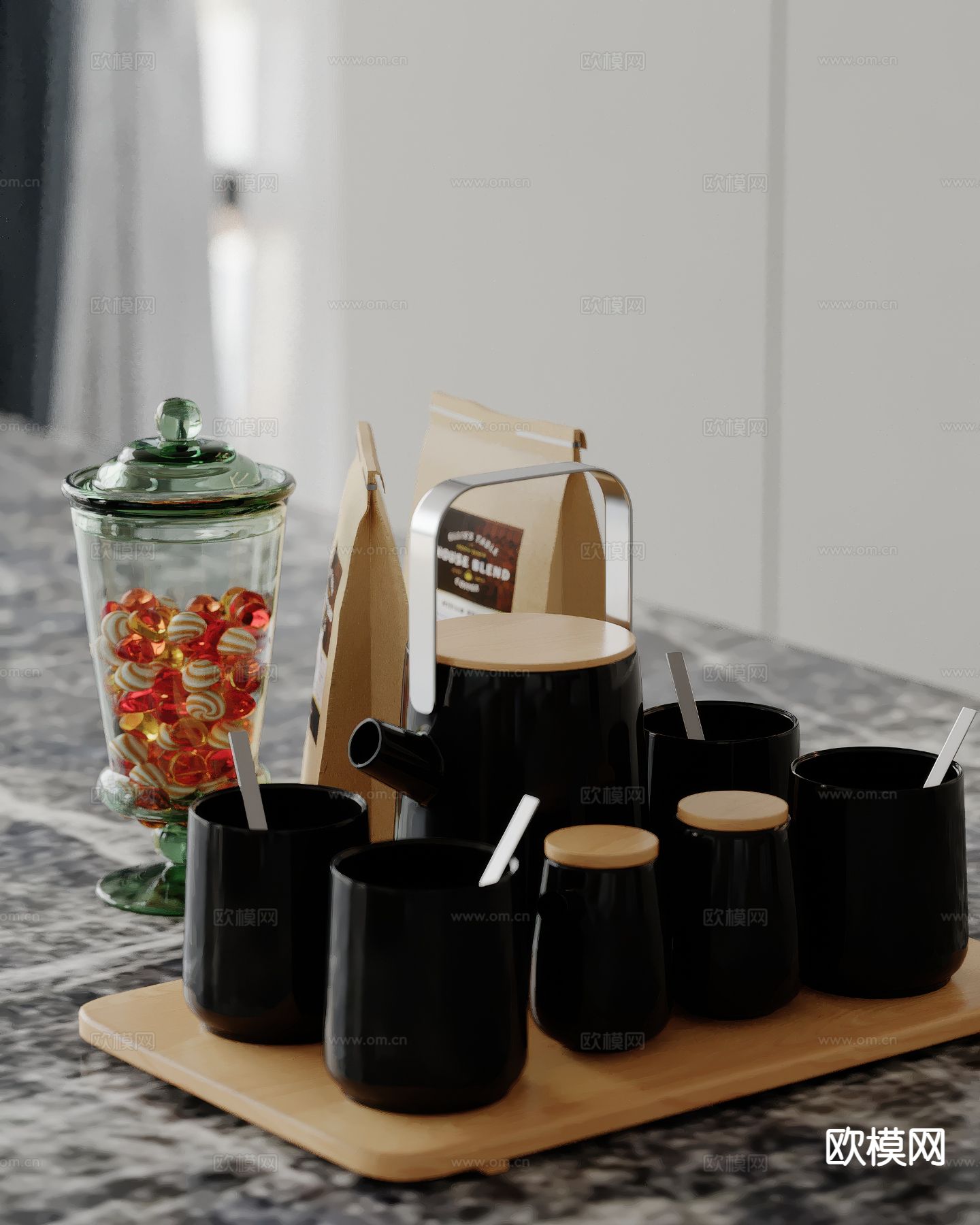 现代餐具 水杯 杯子 茶杯su模型下载（渲染图2）