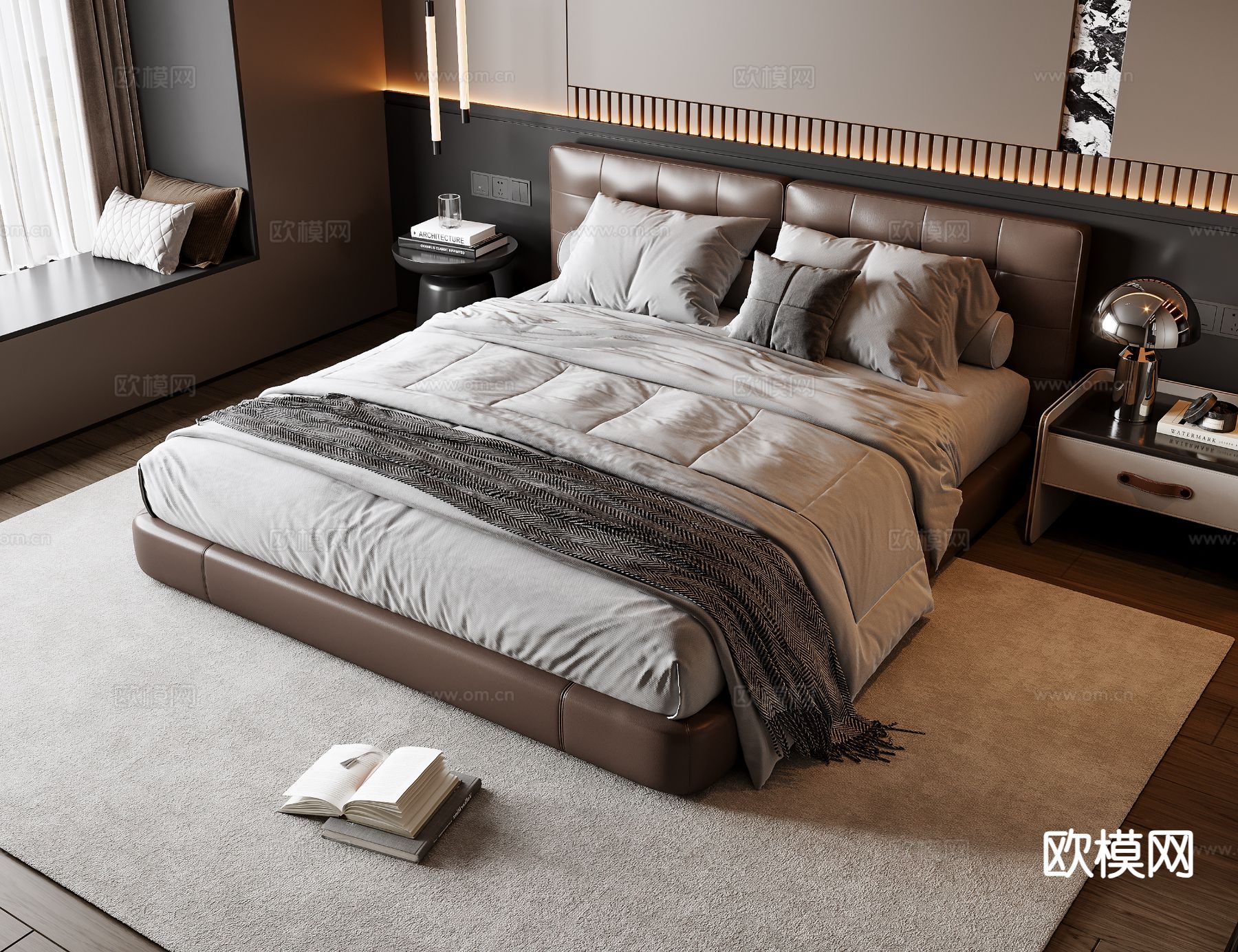 意式双人床3d模型下载