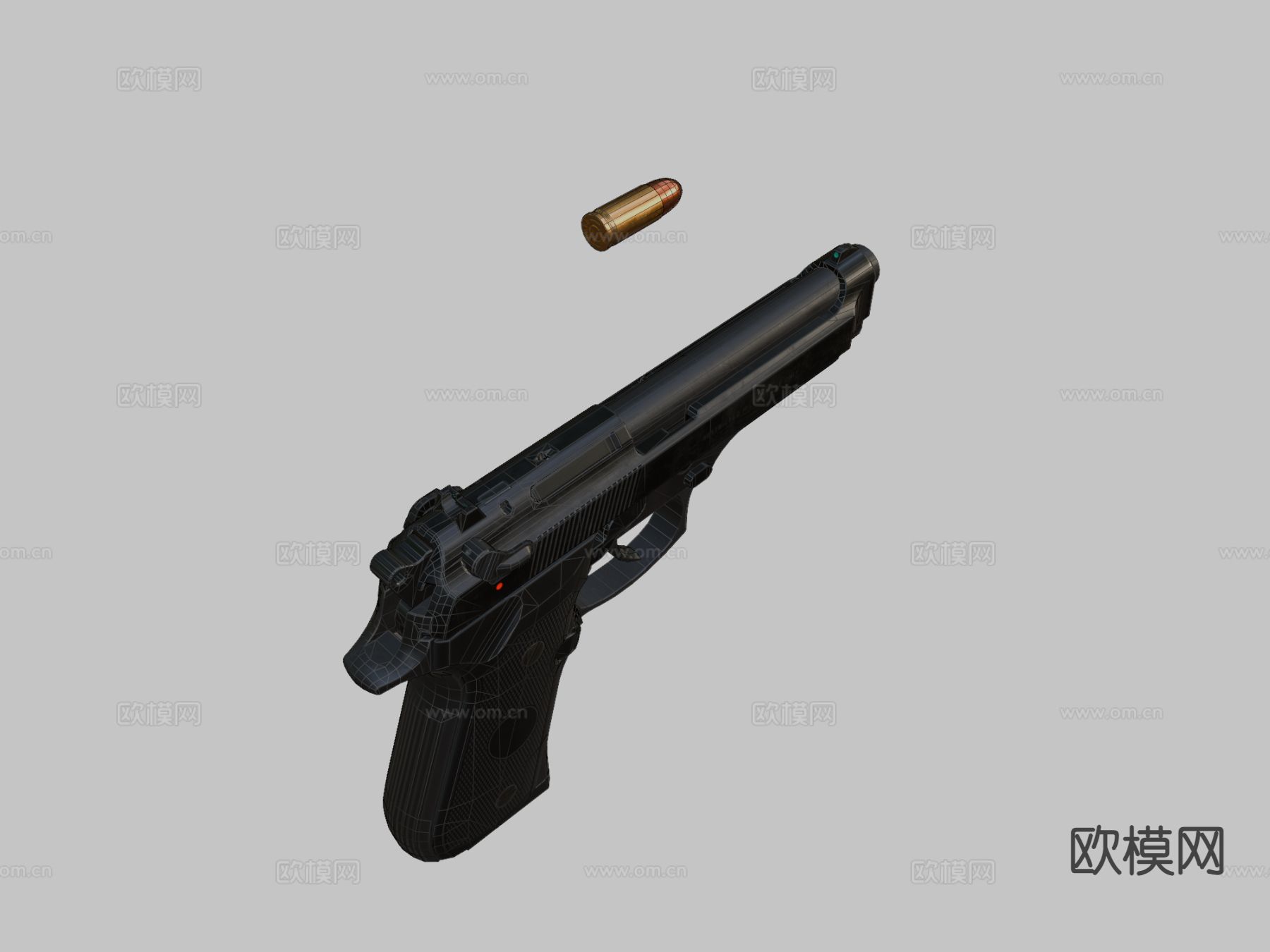 手枪游戏武器su模型下载（渲染图3）