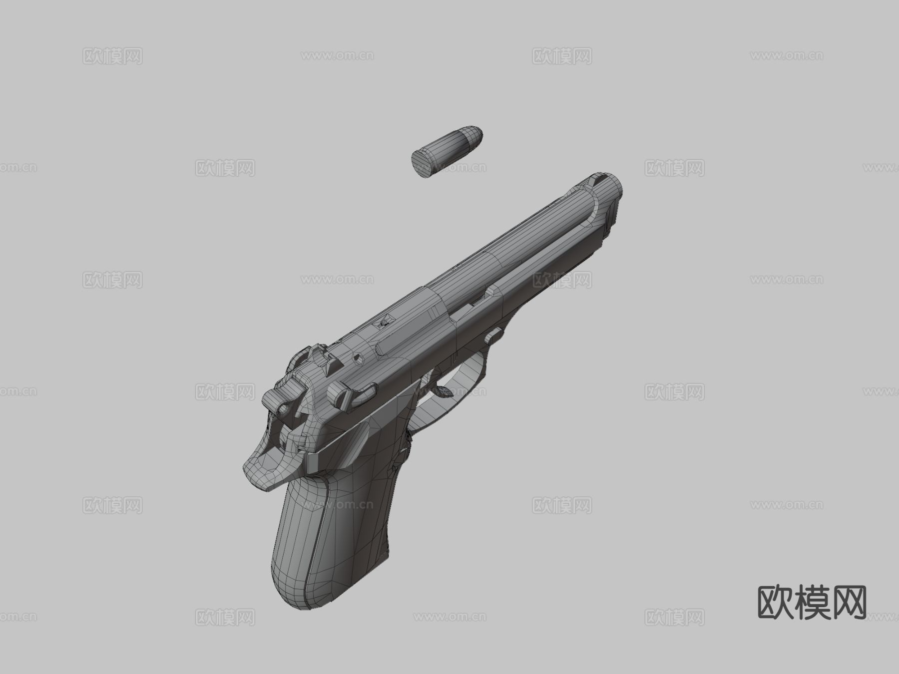 手枪游戏武器su模型下载（渲染图1）