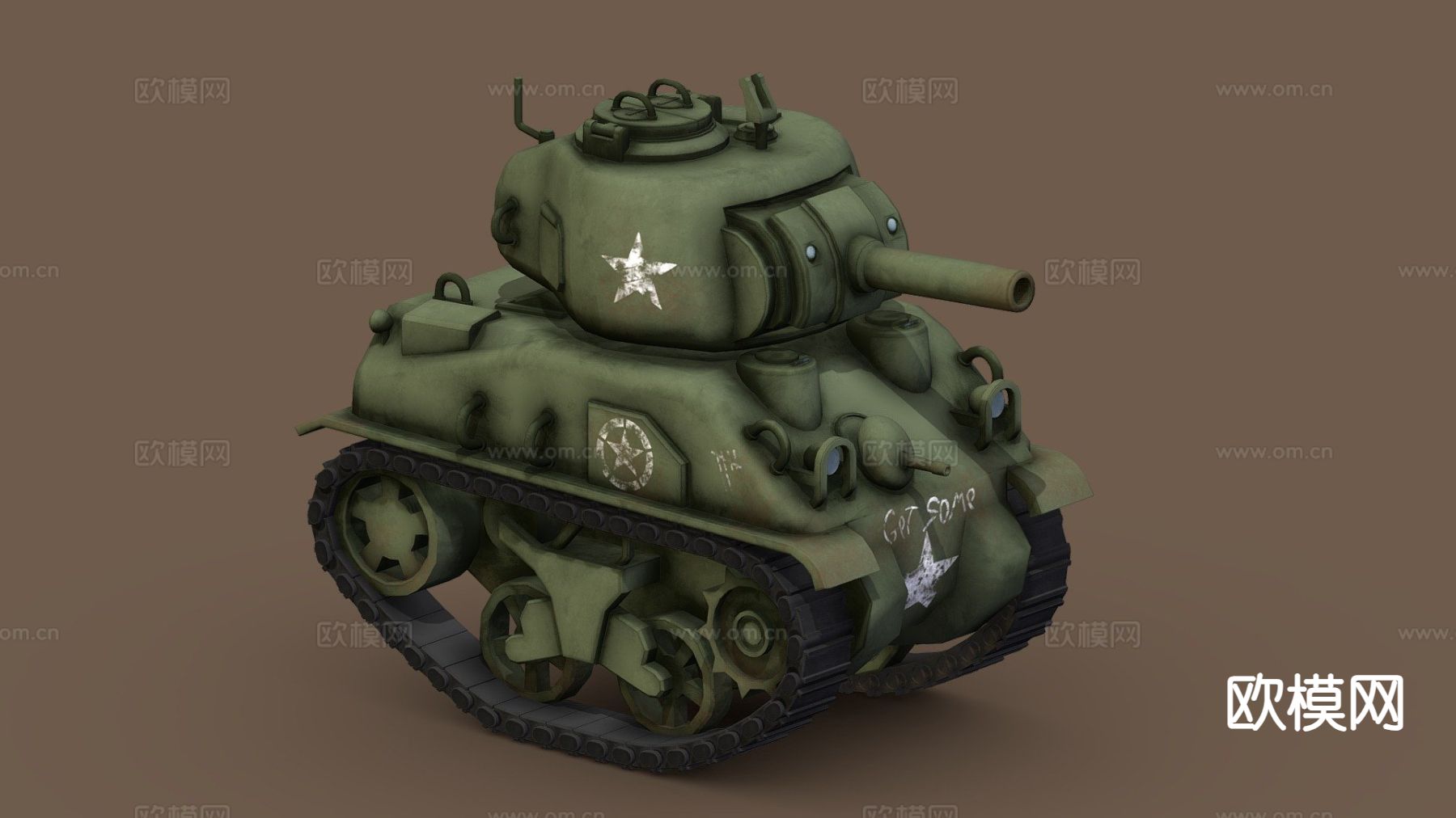 卡通谢尔曼坦克su模型下载（渲染图1）