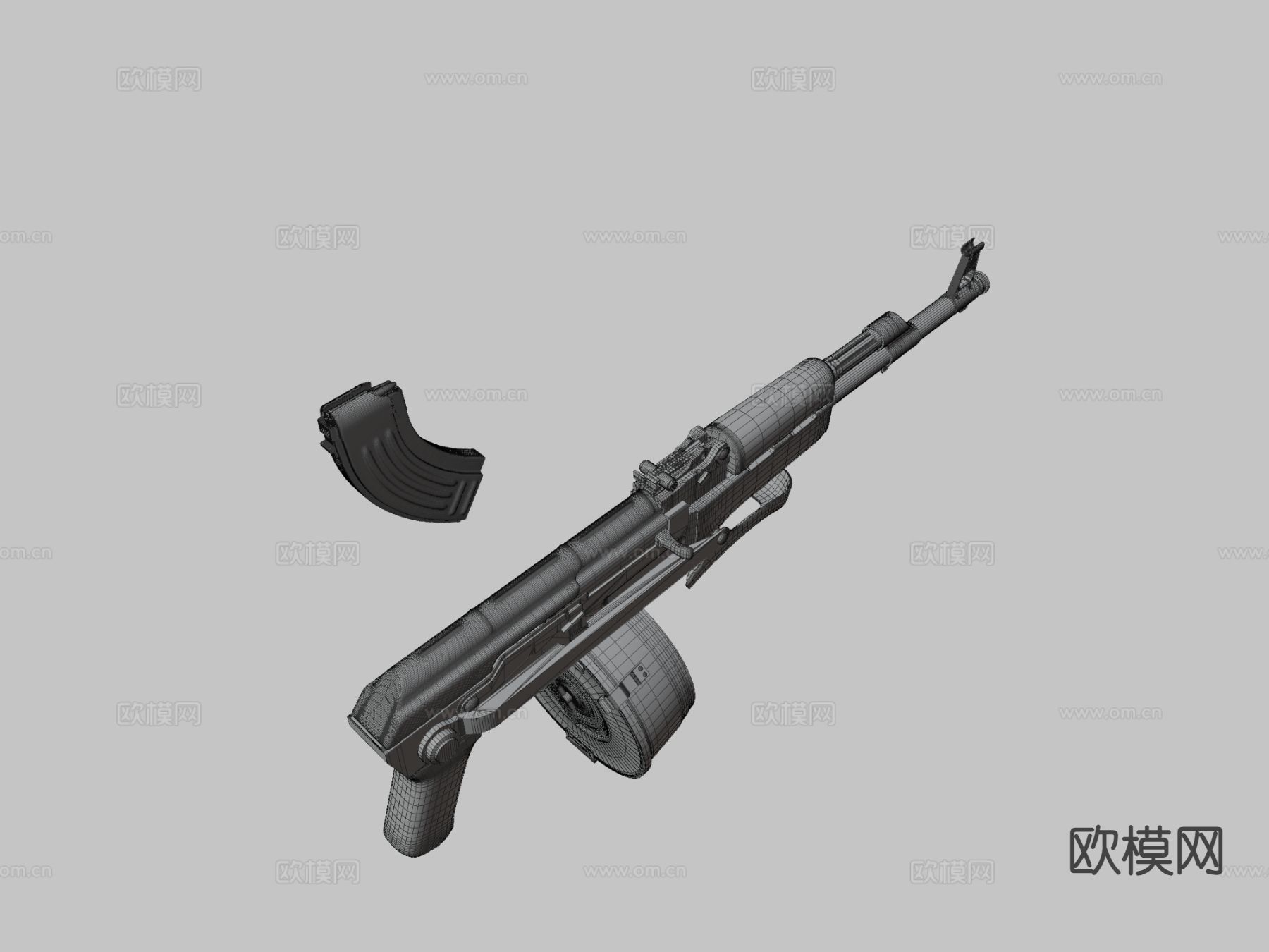 AK-47鼓弹夹su模型下载（渲染图3）