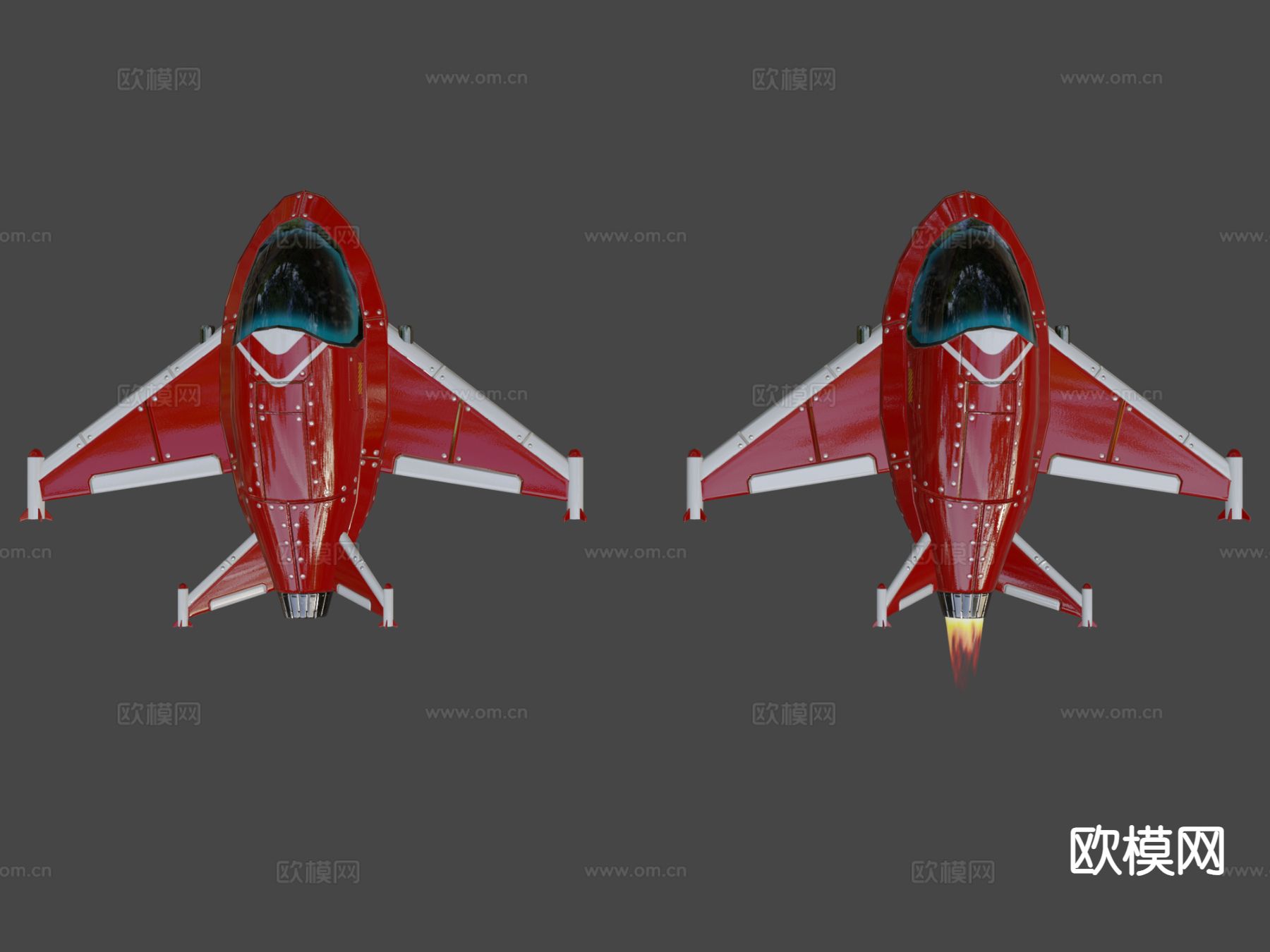 卡通太空飞船红色su模型下载（渲染图5）