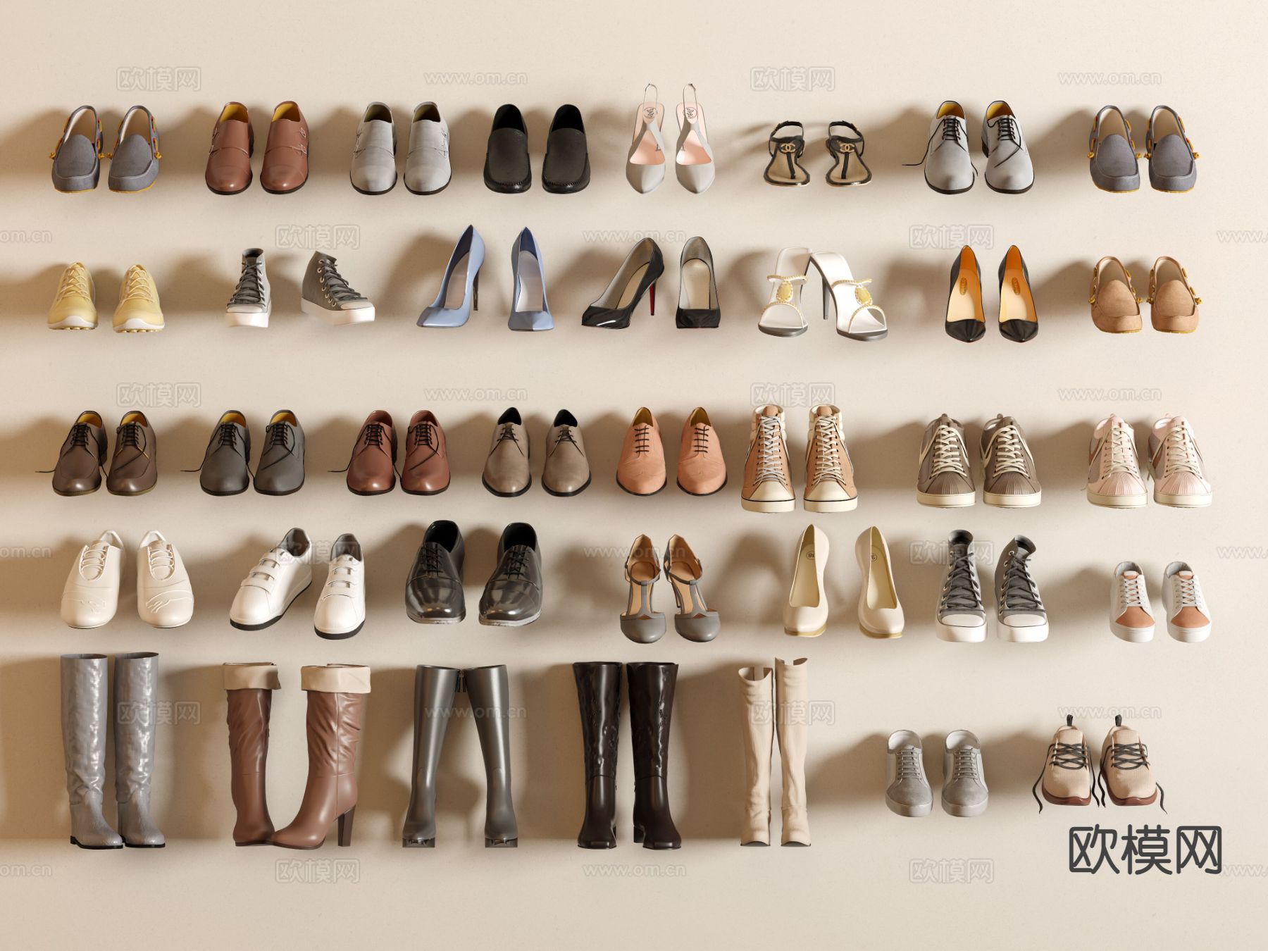 鞋子 高跟鞋 皮鞋 休闲鞋 长靴su模型下载（渲染图2）