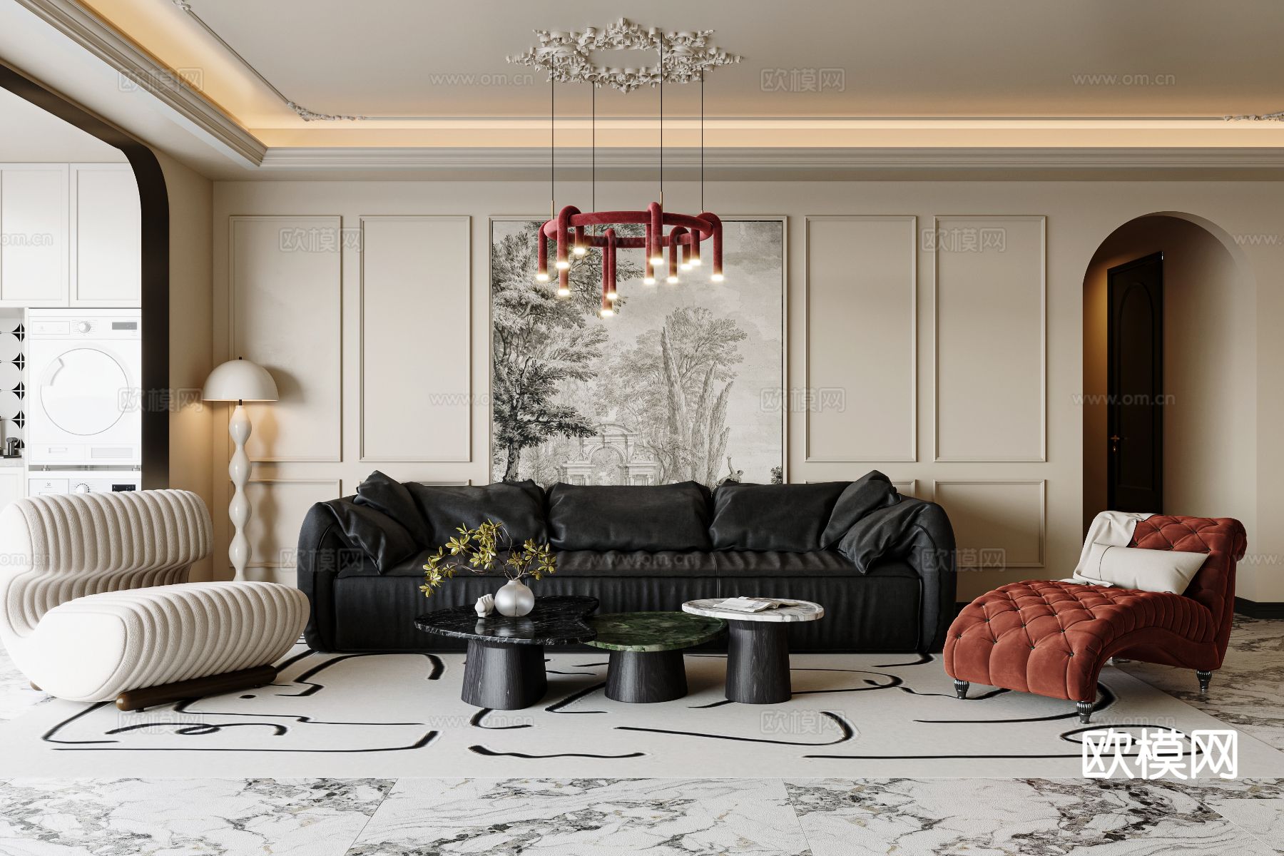 法式客厅su模型下载（渲染图2）