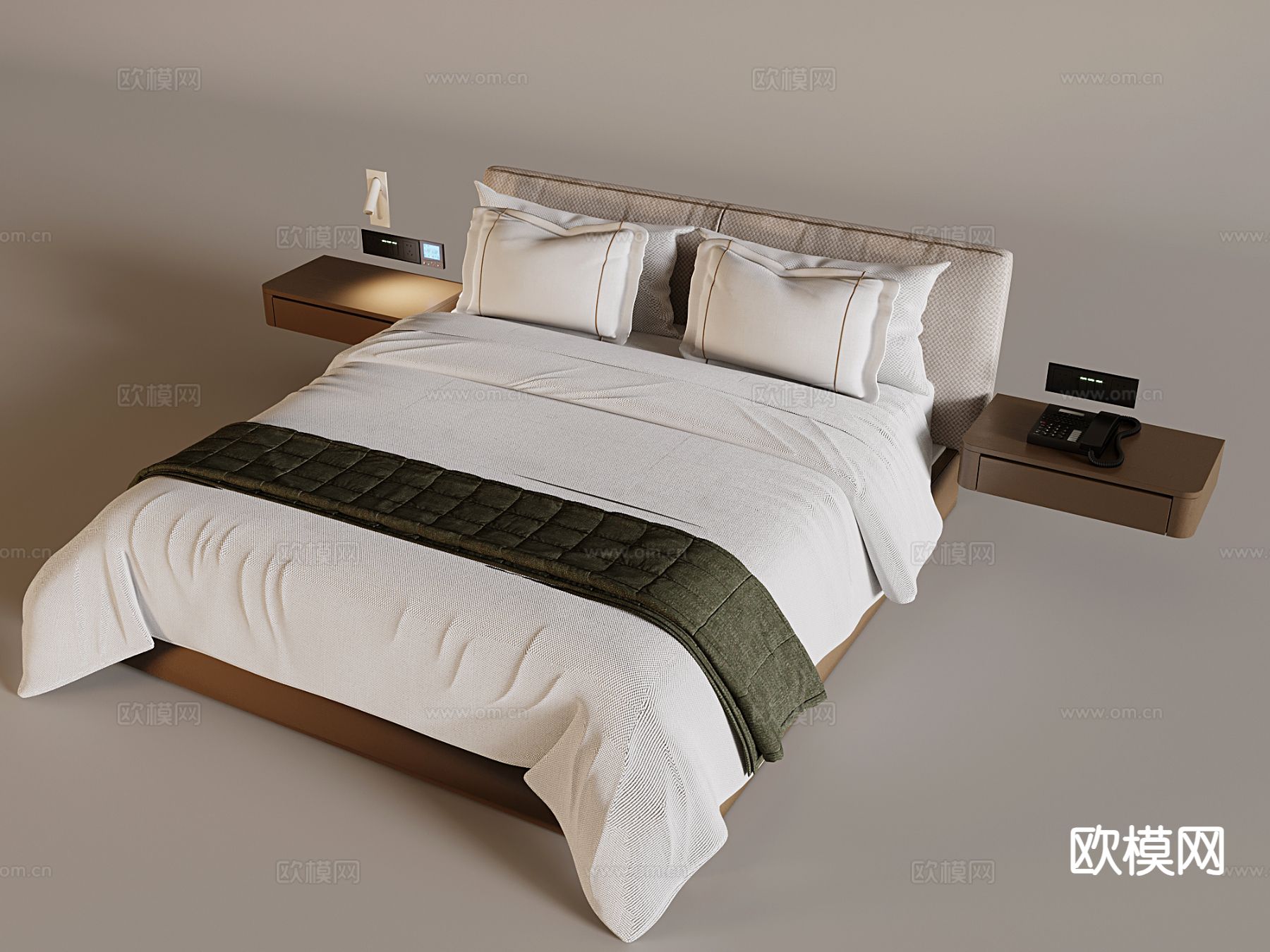 现代单人床su模型下载（渲染图2）