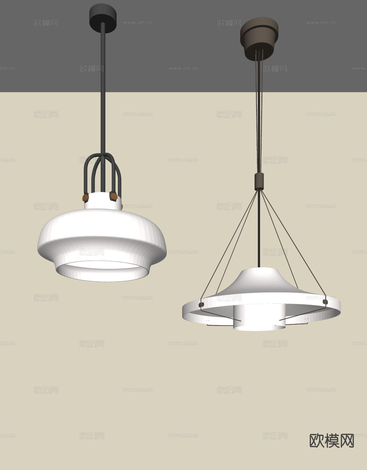奶油风吊灯su模型下载（渲染图1）