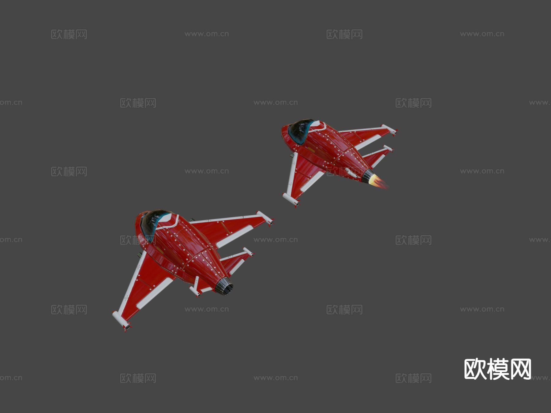 卡通太空飞船红色su模型下载（渲染图7）