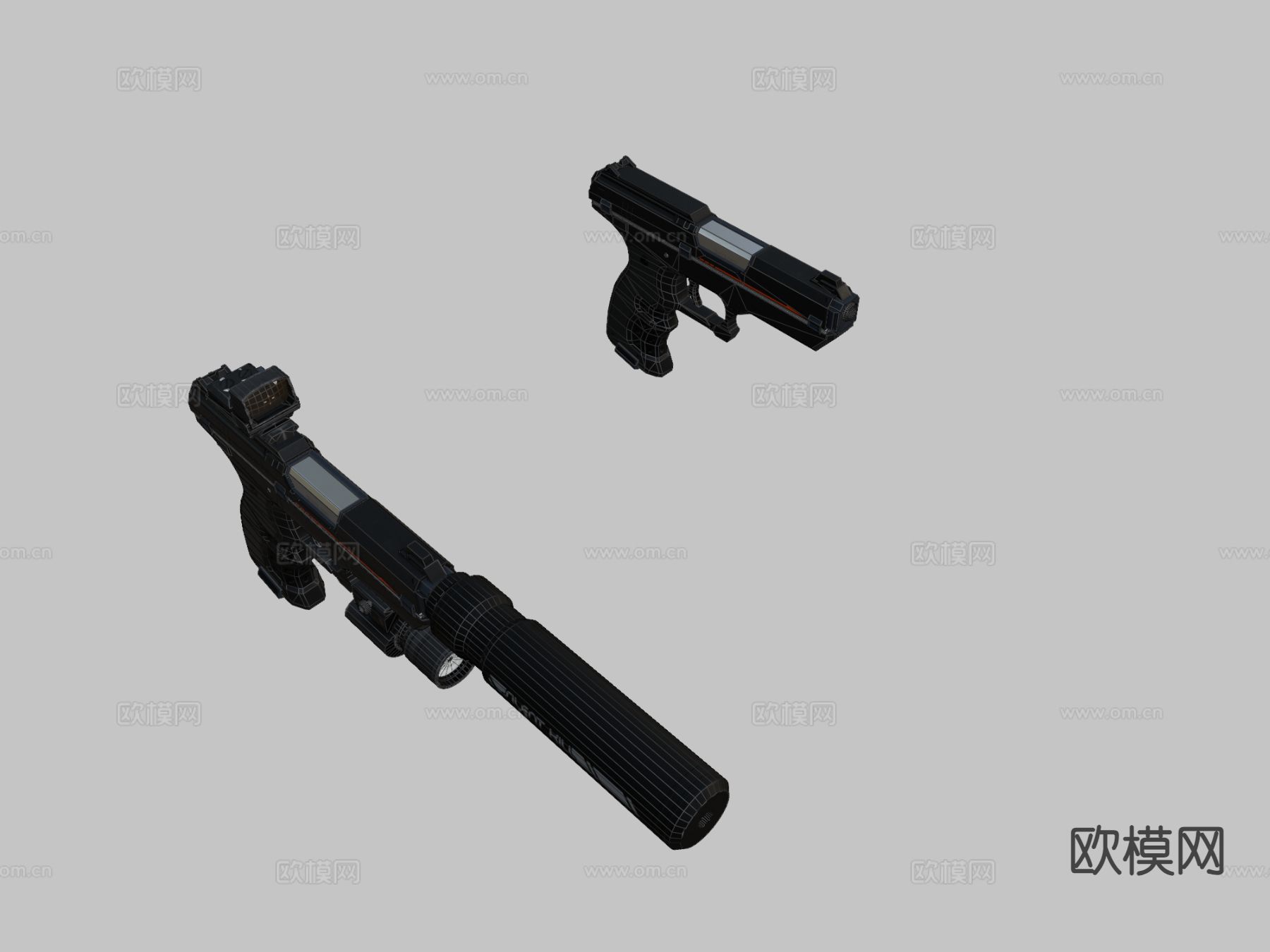 STN3 科幻手枪 消音枪 枪支3su模型下载（渲染图1）