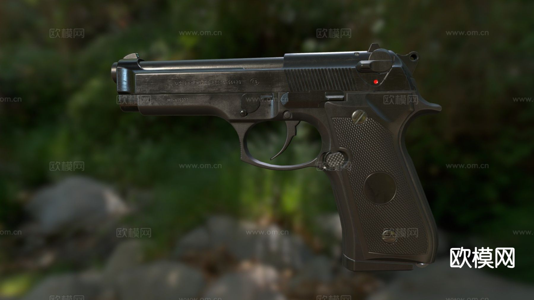 手枪游戏武器su模型下载（渲染图2）