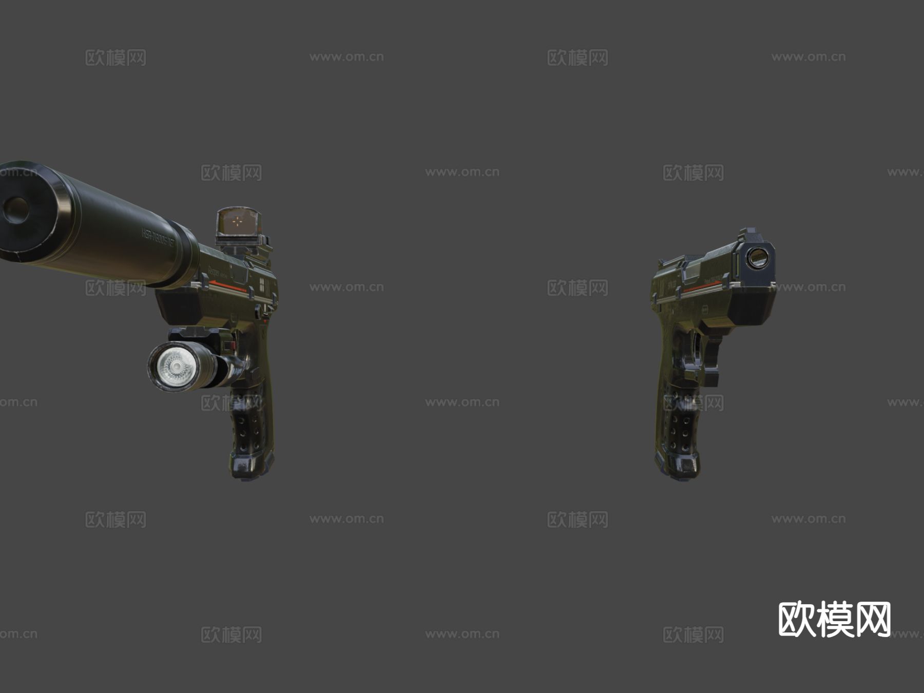 STN3 科幻手枪 消音枪 枪支3su模型下载（渲染图5）