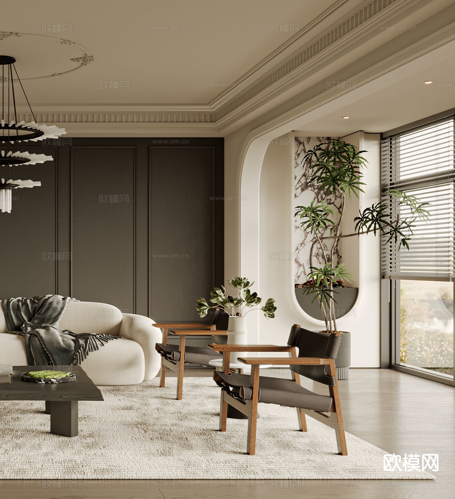 法式客厅3d模型下载（渲染图2）