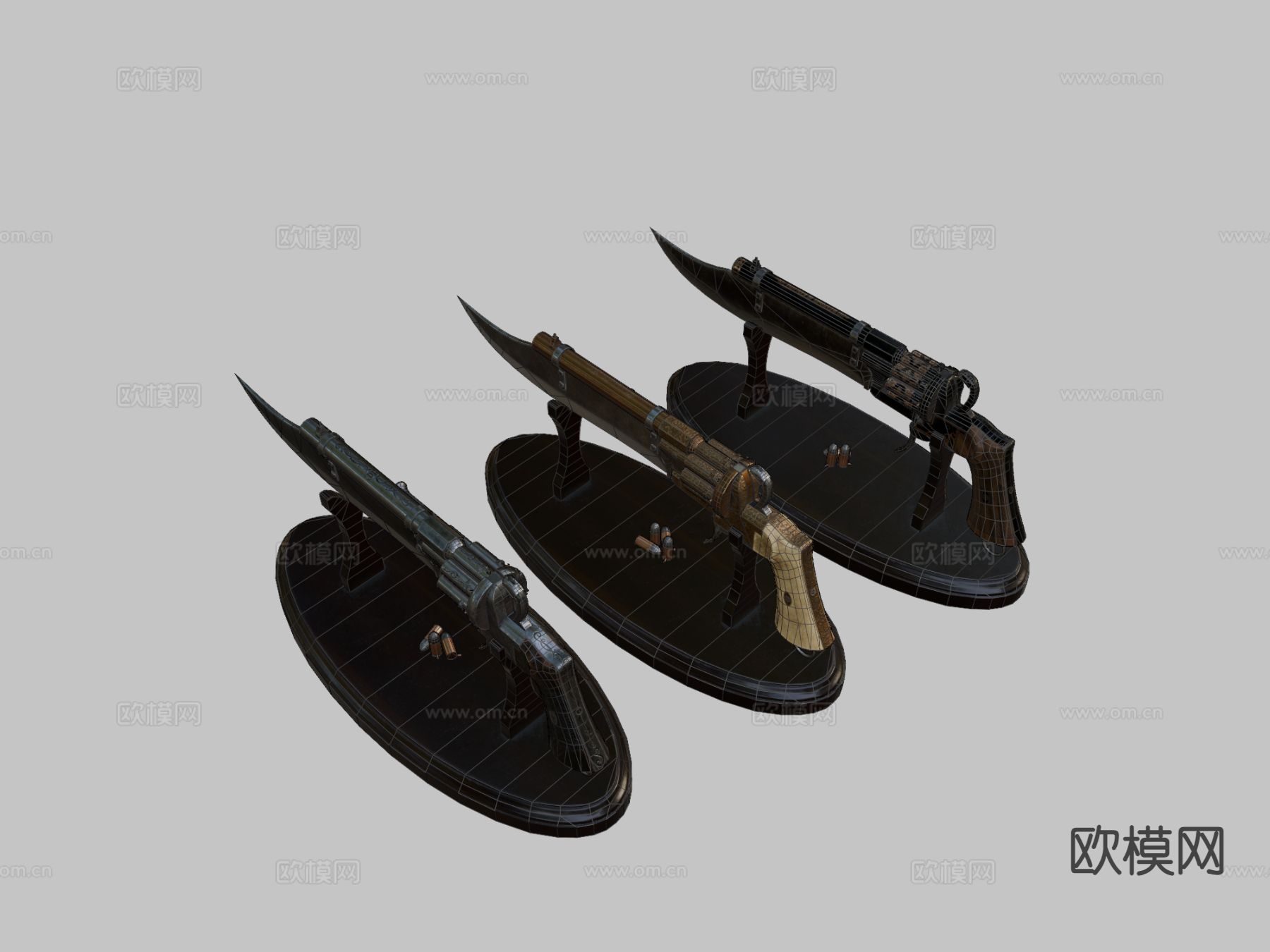 Gunblade 左轮手枪 枪支 枪械su模型下载（渲染图1）