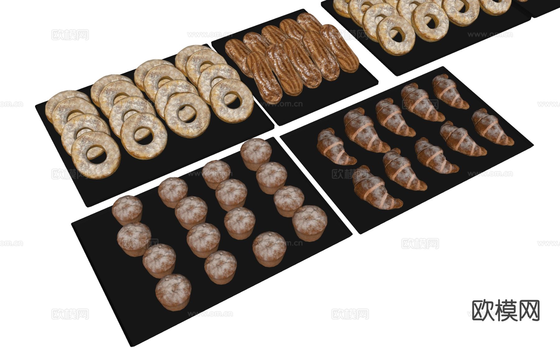蛋糕 长条面包 牛角包su模型下载（渲染图1）