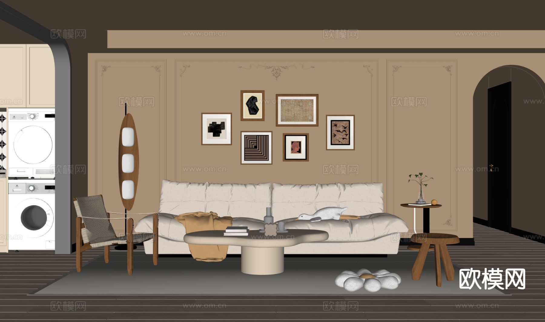 法式客厅su模型下载（渲染图1）