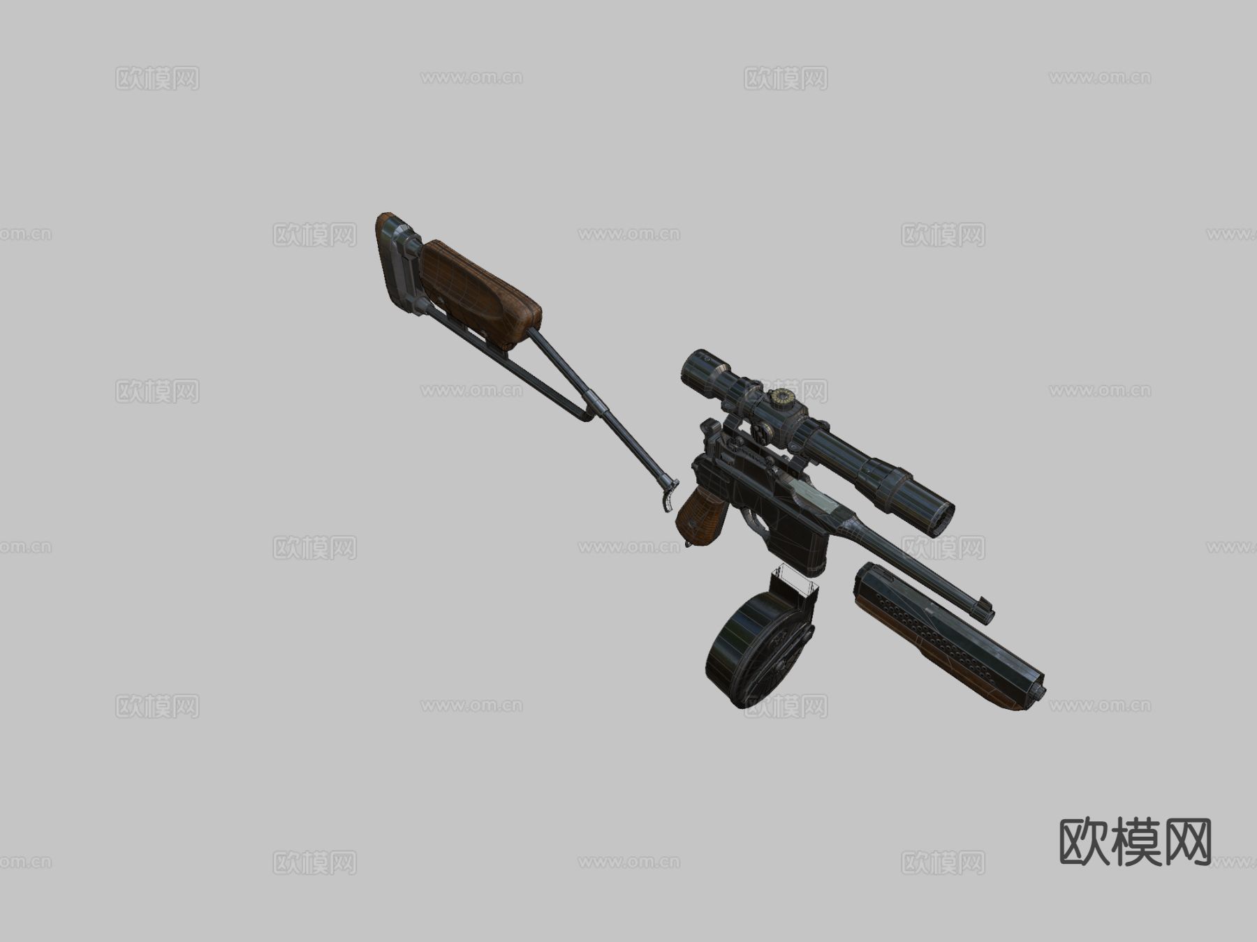 鼓式弹匣枪 枪支 枪械su模型下载（渲染图1）