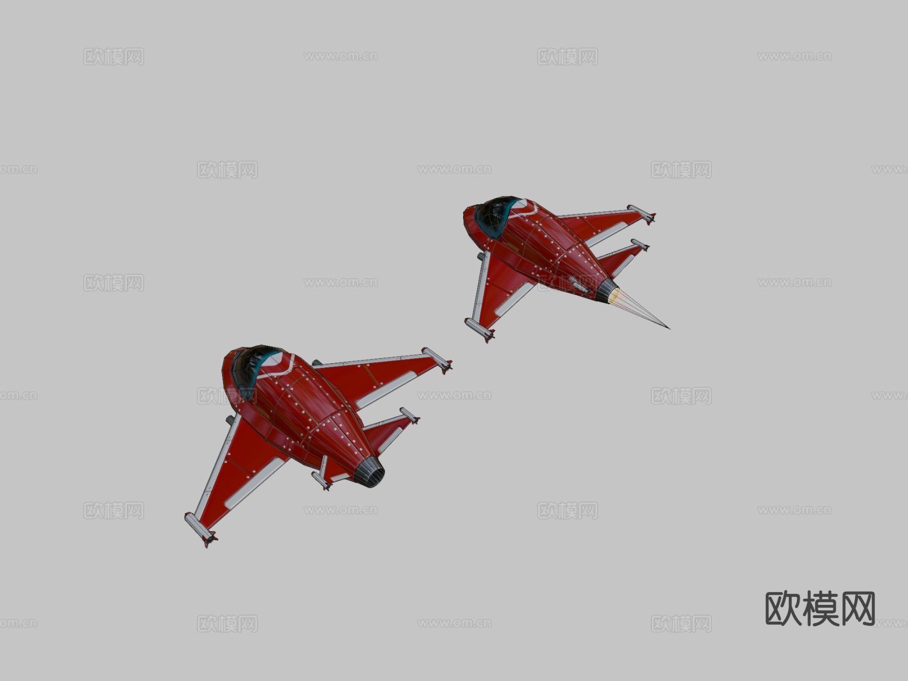 卡通太空飞船红色su模型下载（渲染图1）