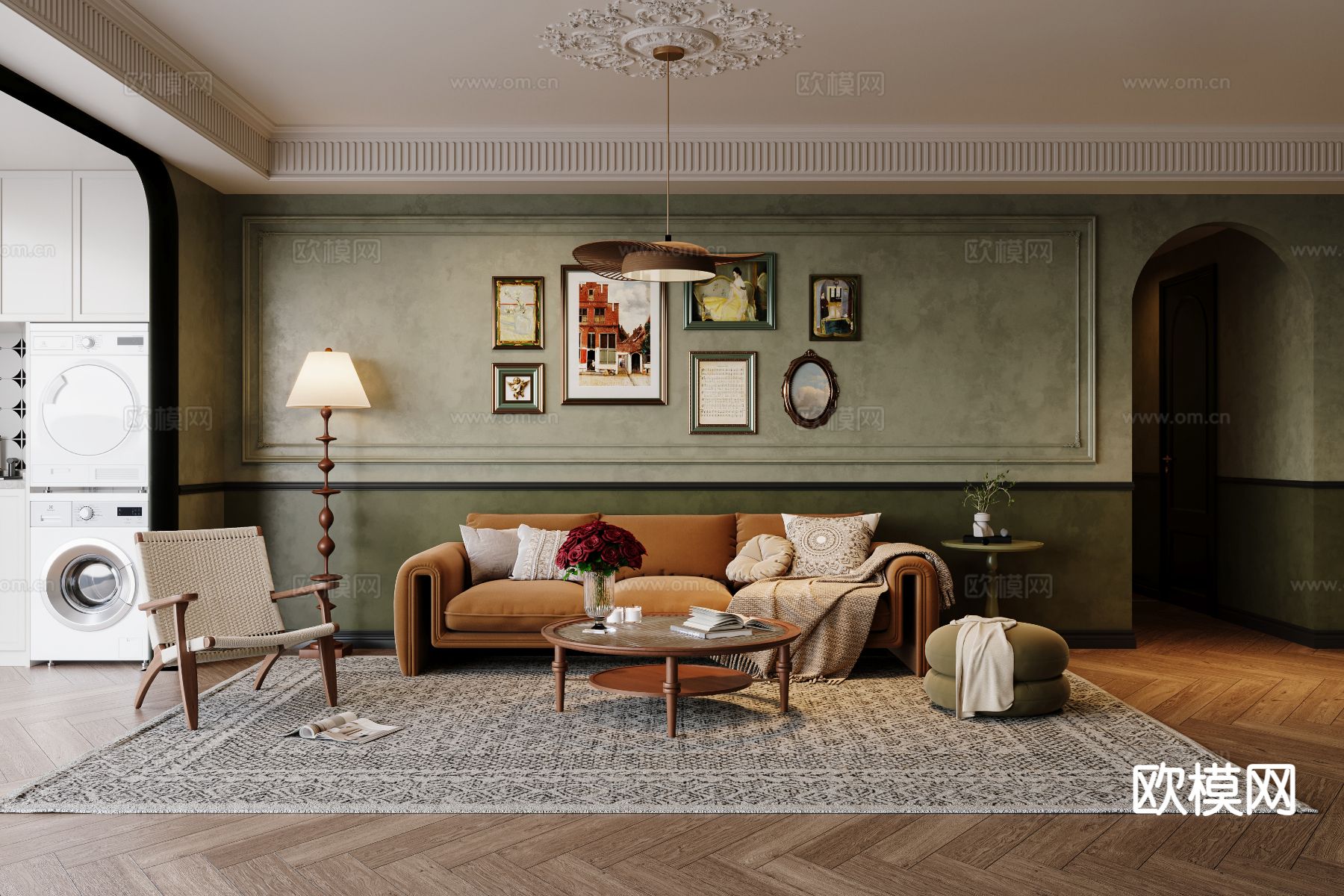 法式客厅su模型下载（渲染图2）