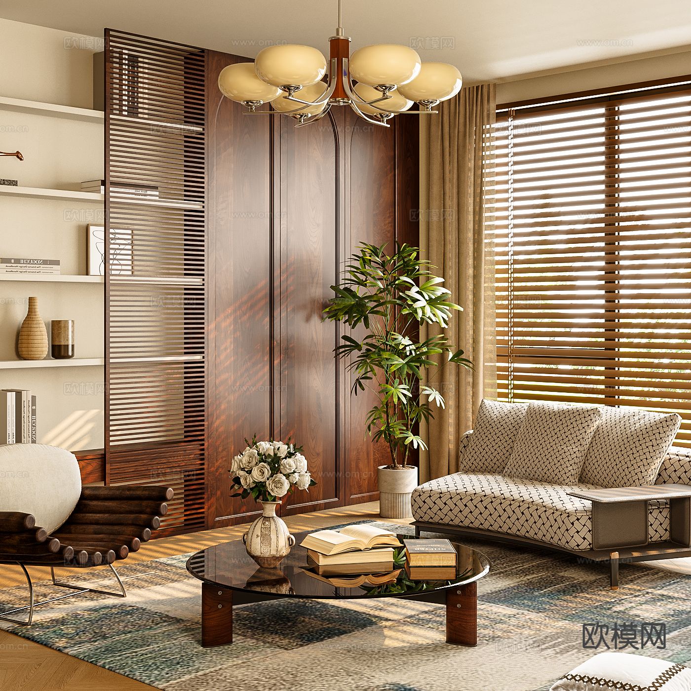 中古风组合沙发su模型下载（渲染图2）