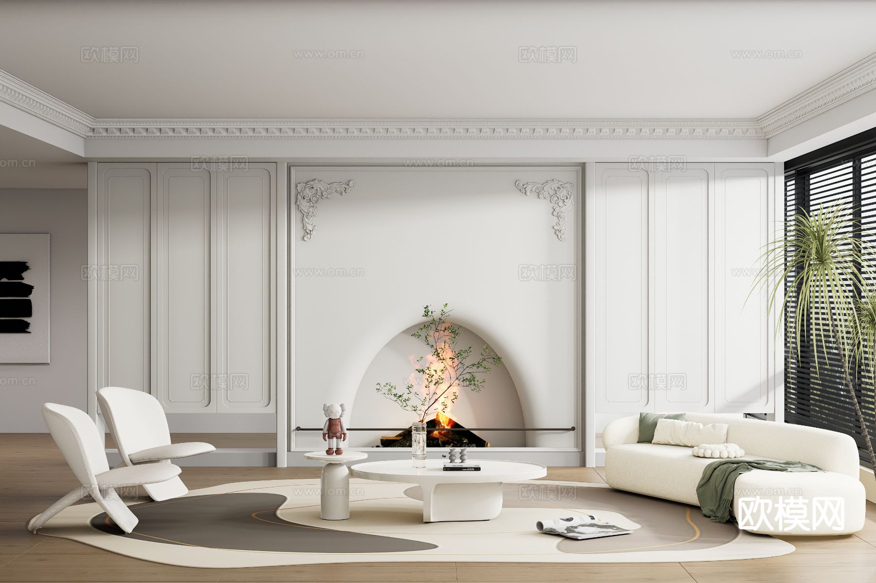 法式客厅su模型下载（渲染图2）