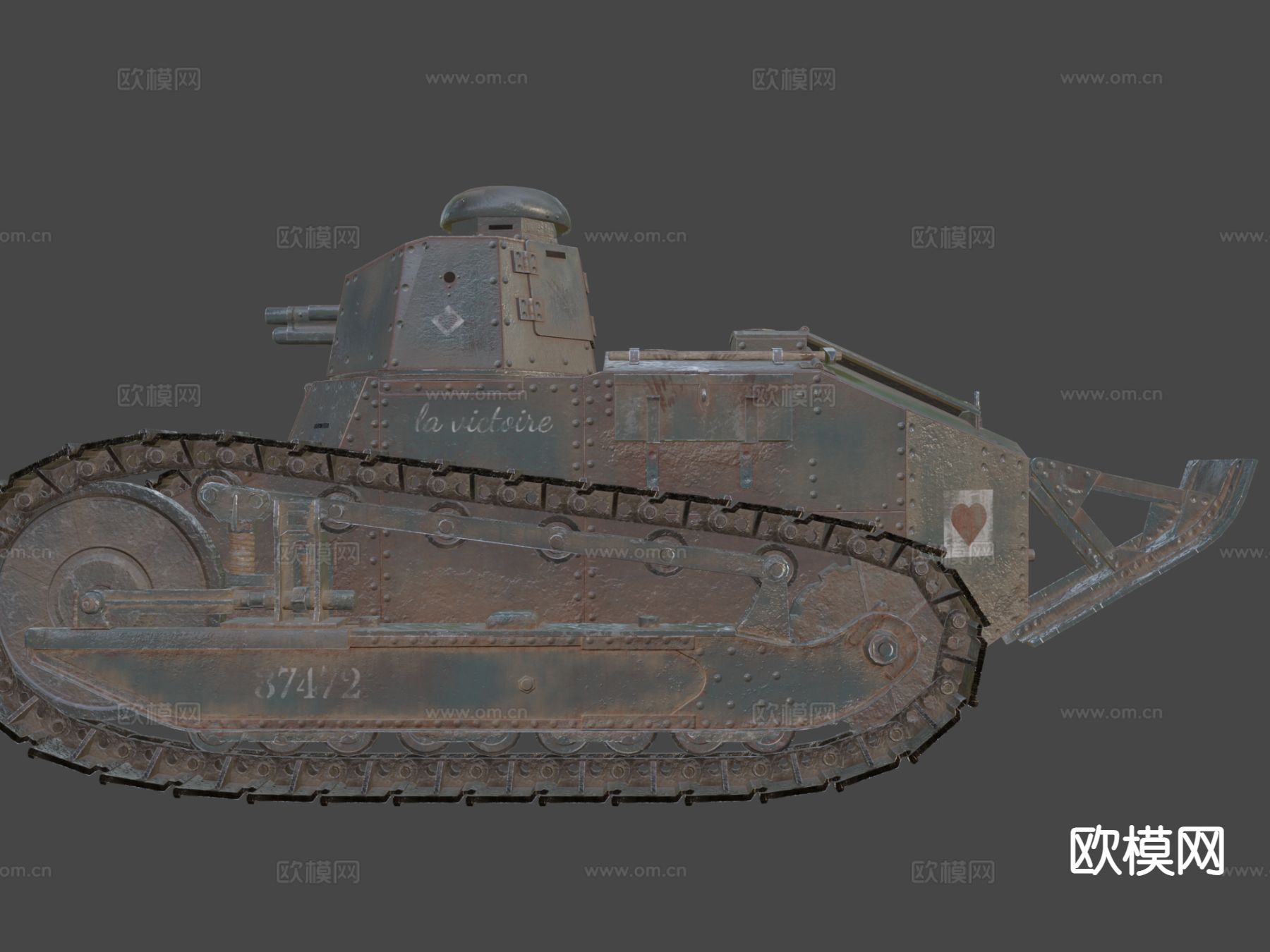 雷诺坦克 履带车 装甲车su模型下载（渲染图7）