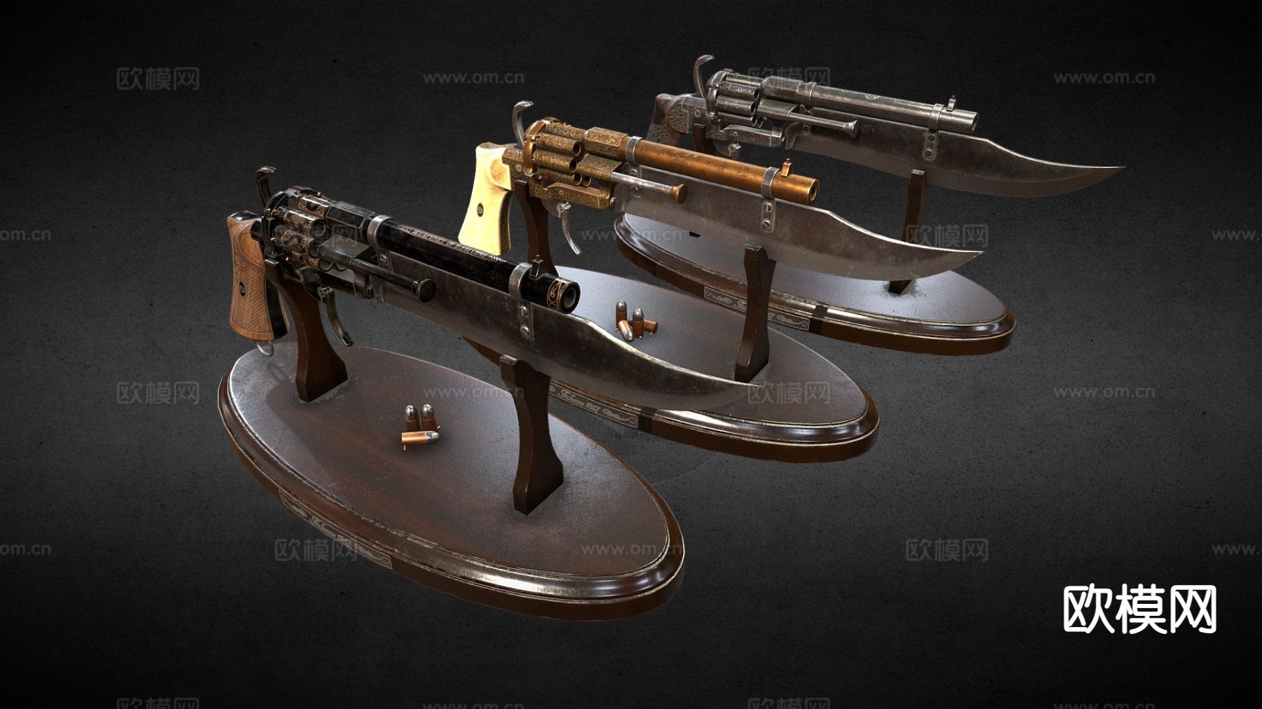 Gunblade 左轮手枪 枪支 枪械su模型下载（渲染图2）