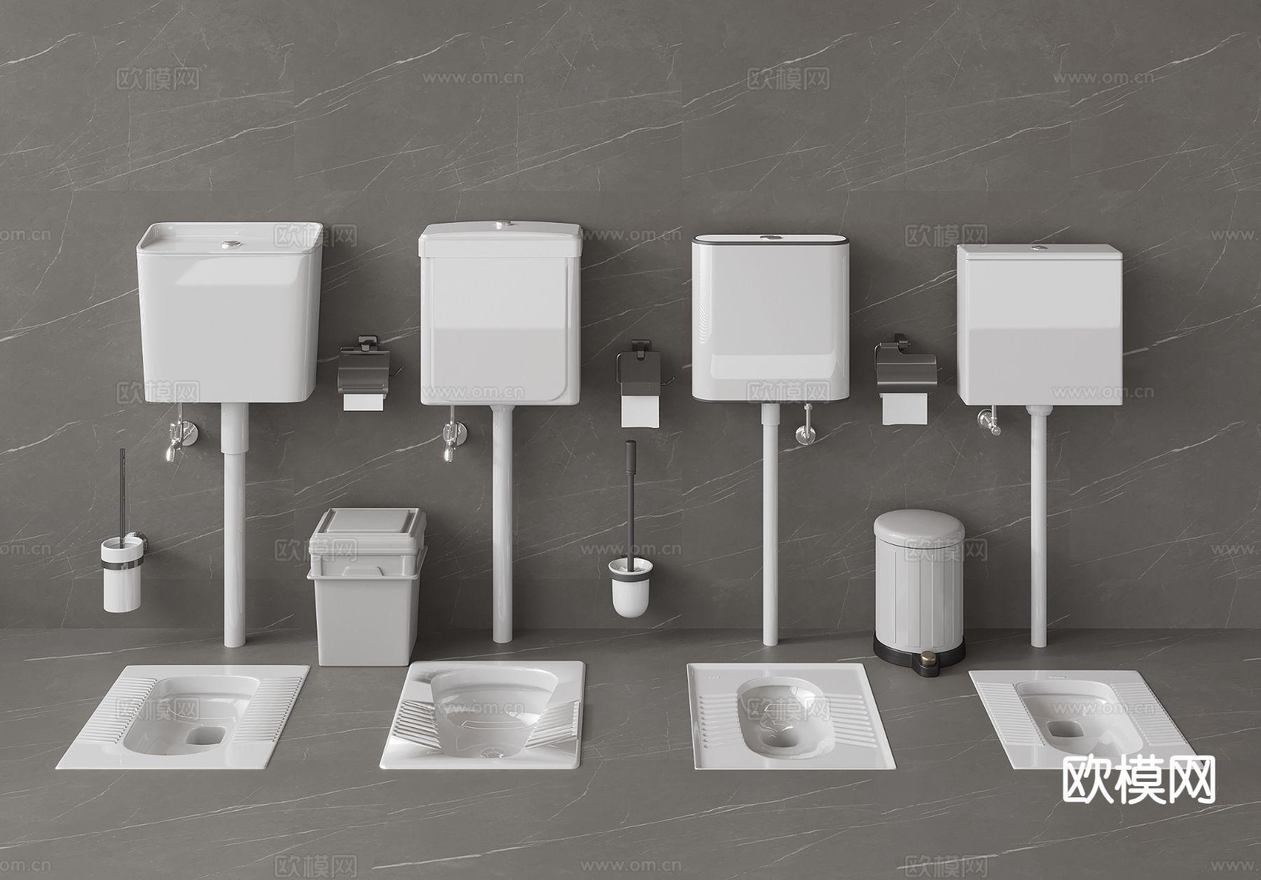 现代蹲便器 蹲厕 冲水箱su模型下载（渲染图2）