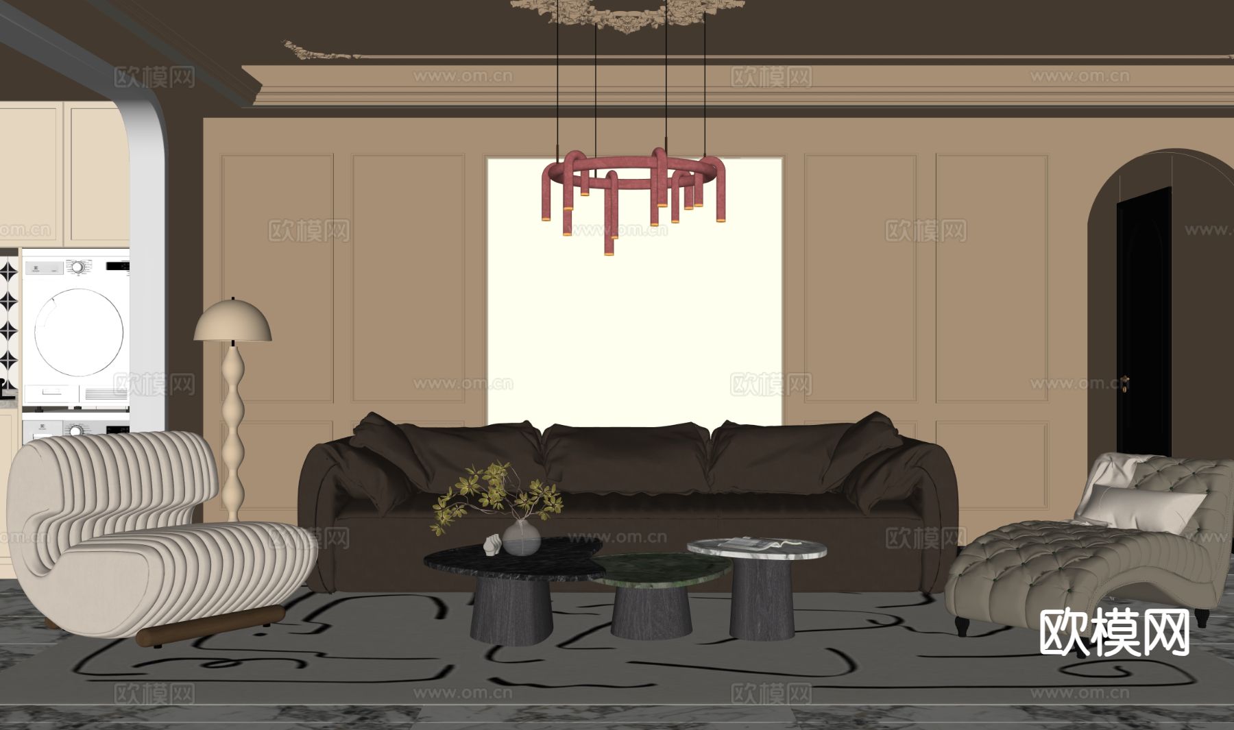 法式客厅su模型下载（渲染图1）