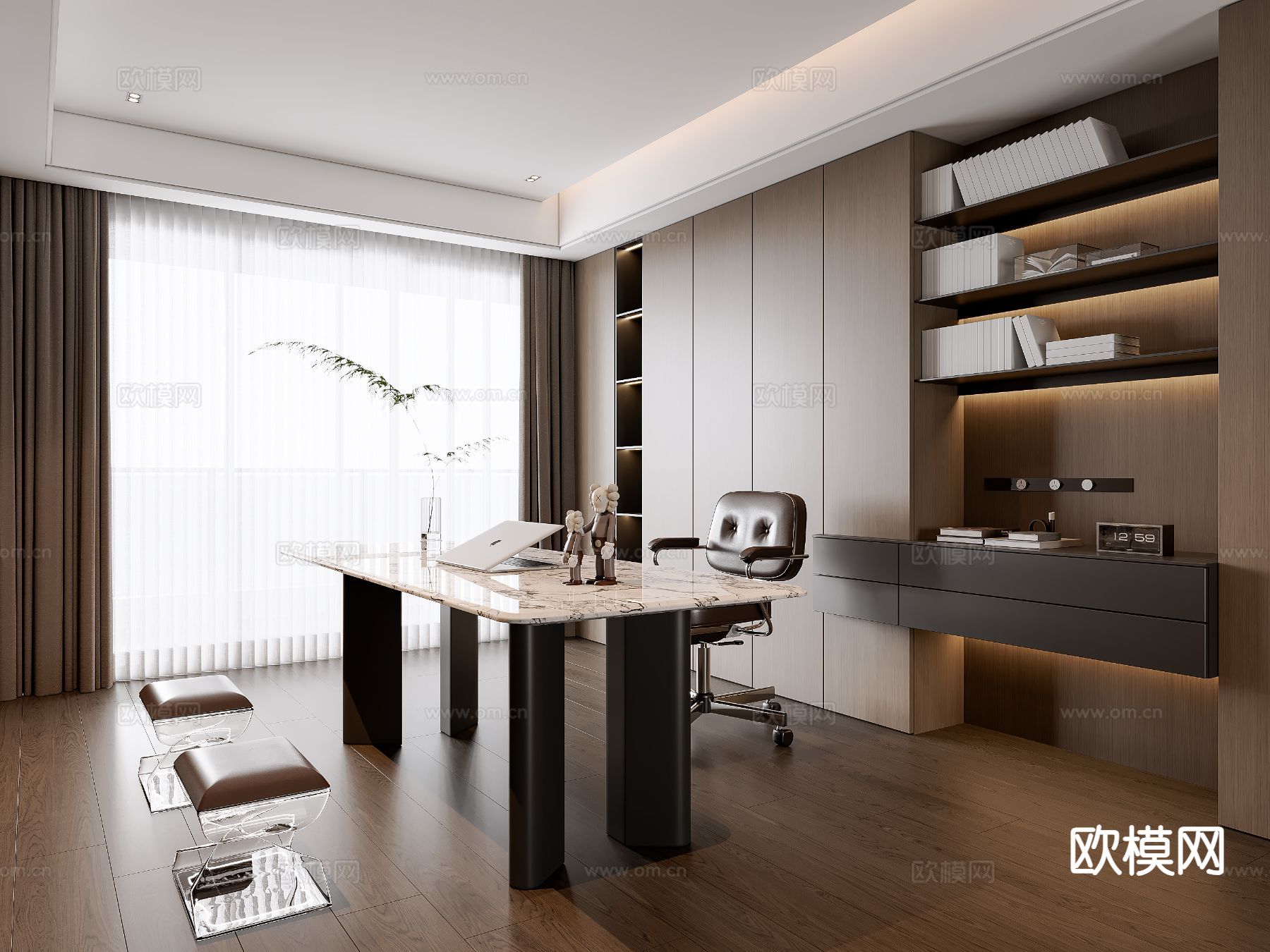 意式书房3d模型下载